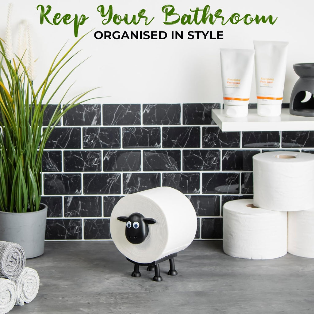 VELENTI Sheep Toilet Roll Holder, Free Standing Bathroom Set, 3D Printed, Funny Hilarious Black Sheep Loo Roll Holder, Tissue Paper Storage, Cute Bathroom Decor, X3, Set of 3