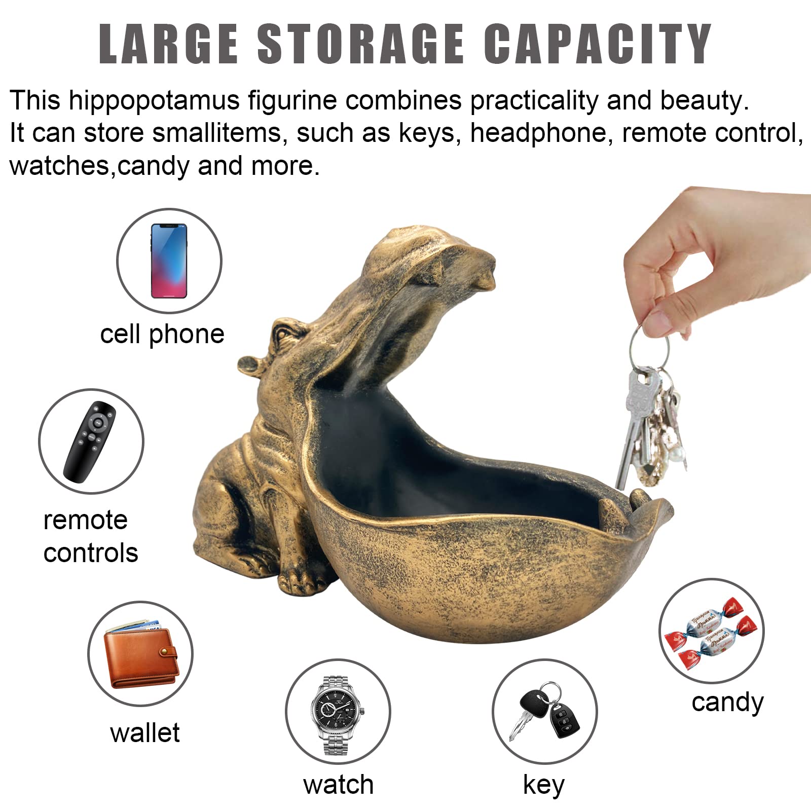 aboxoo Hippo Statue,Large Hippopotamus Figurine Home Sculpture with Resin, Hippo Candy Jar, Candy Dish Bowl for Office Desk, Key Bowl for Entryway Table,Container Storage Art Decor Box(Dark Blue)