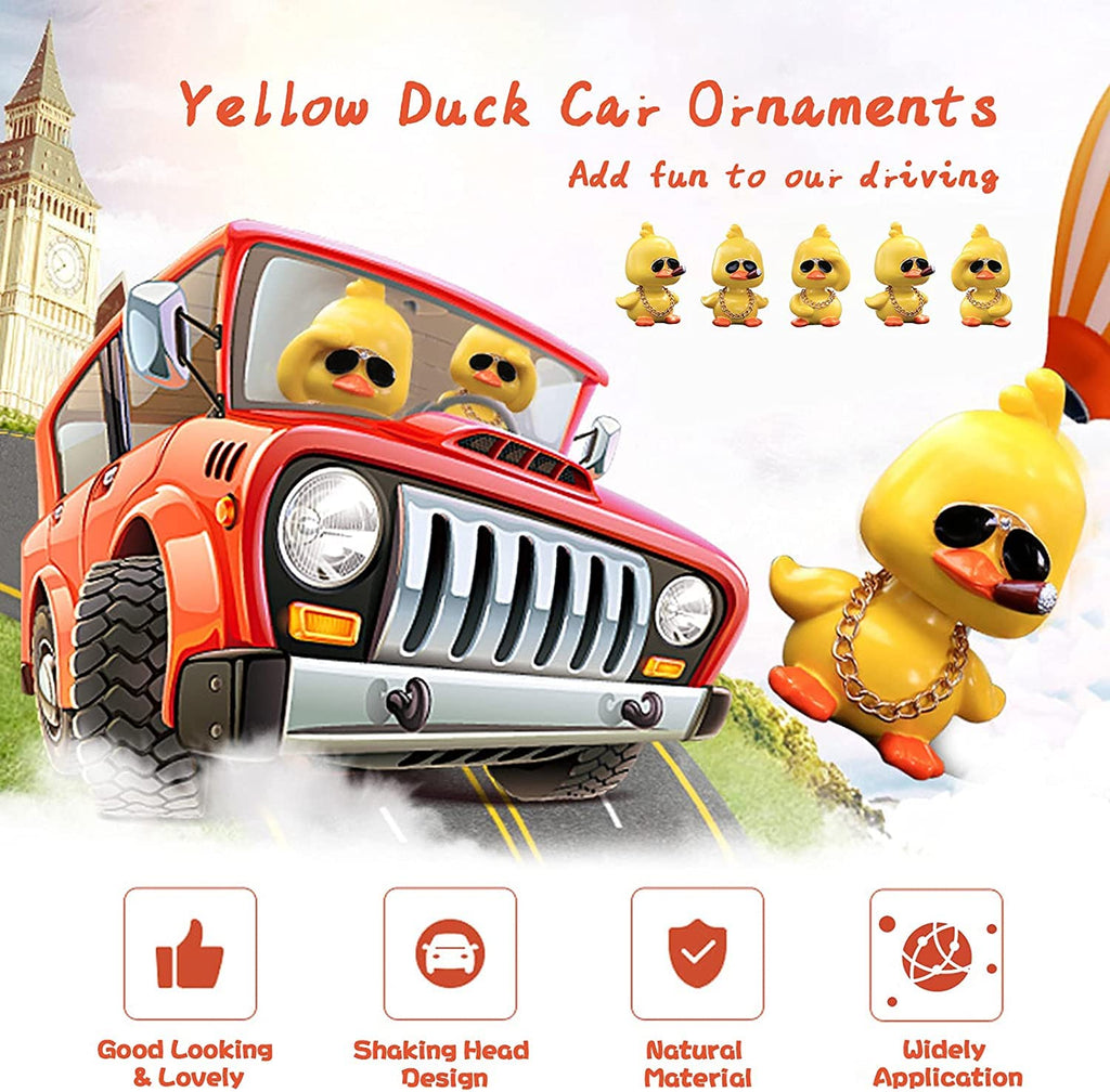 wonuu Cute Yellow Duck Car Ornaments Cool Duck Car Dashboard Decorations Shaking Head Doll