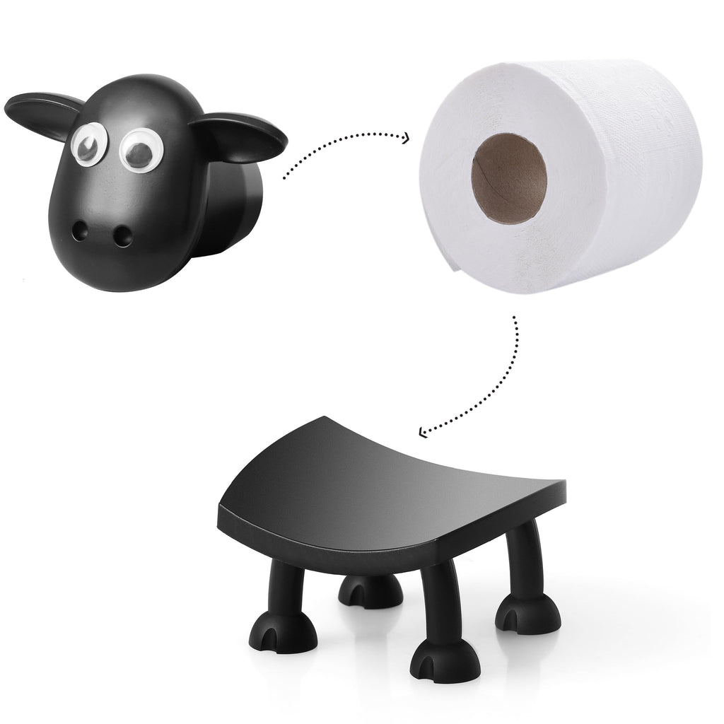 VELENTI Sheep Toilet Roll Holder, Free Standing Bathroom Set, 3D Printed, Funny Hilarious Black Sheep Loo Roll Holder, Tissue Paper Storage, Cute Bathroom Decor, X3, Set of 3