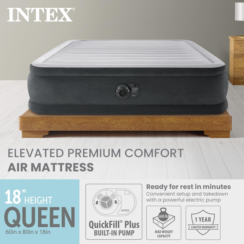 Intex 67765ED Dura-Beam Deluxe Comfort-Plush Mid-Rise Air Mattress : Fiber-Tech – Twin Size – Built-in Electric Pump – 13in Bed Height – 300lb Weight Capacity