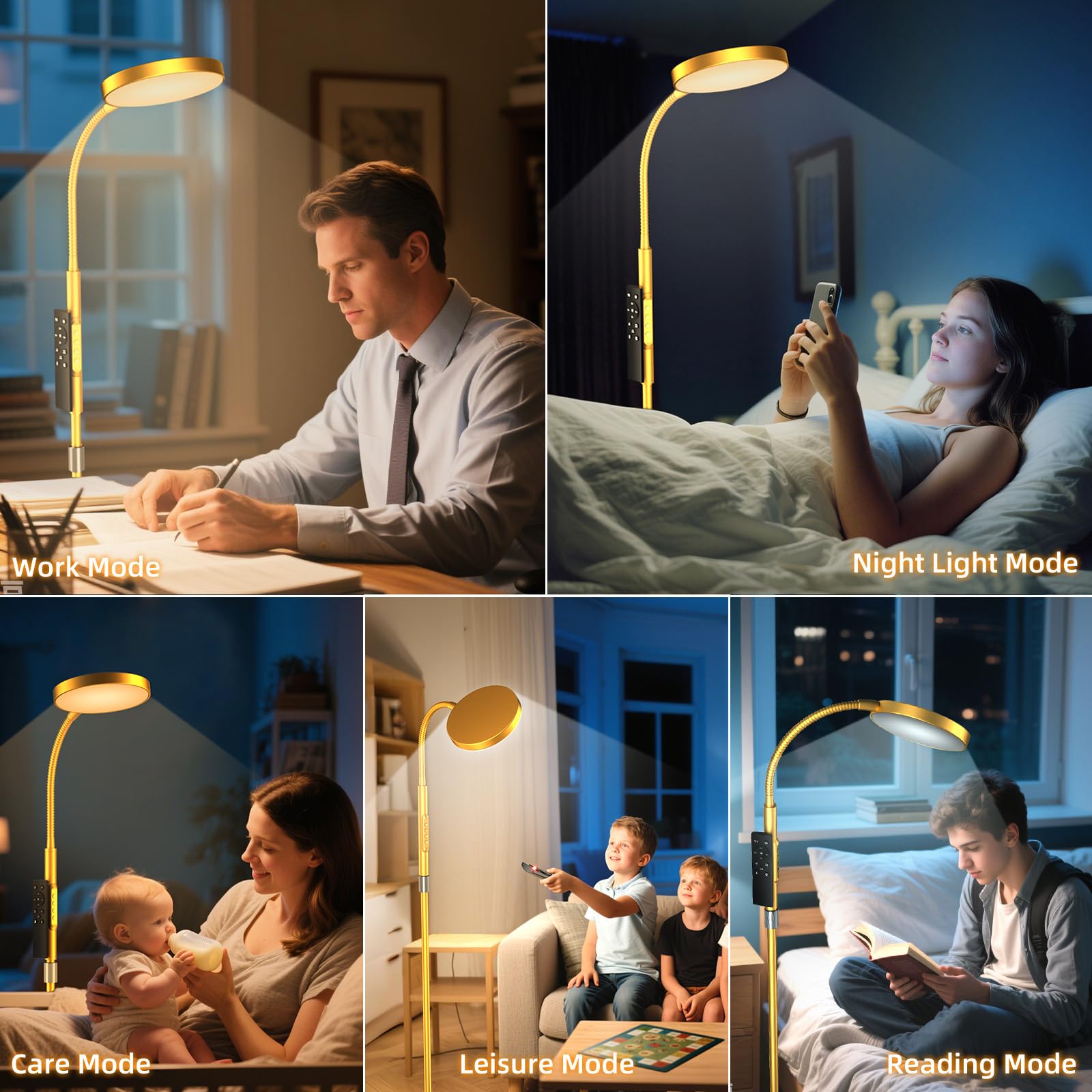Floor Lamp, Adjustable Height Floor Lamps for Living Room Bedroom, 120 LED Super Bright Standing Lamp Remote & Touch Control Dimmable Gooseneck Tall Stand Reading Lamp for Office Craft, Black
