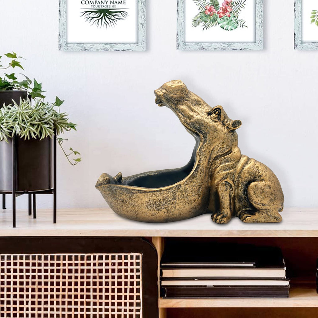 aboxoo Hippo Statue,Large Hippopotamus Figurine Home Sculpture with Resin, Hippo Candy Jar, Candy Dish Bowl for Office Desk, Key Bowl for Entryway Table,Container Storage Art Decor Box(Dark Blue)