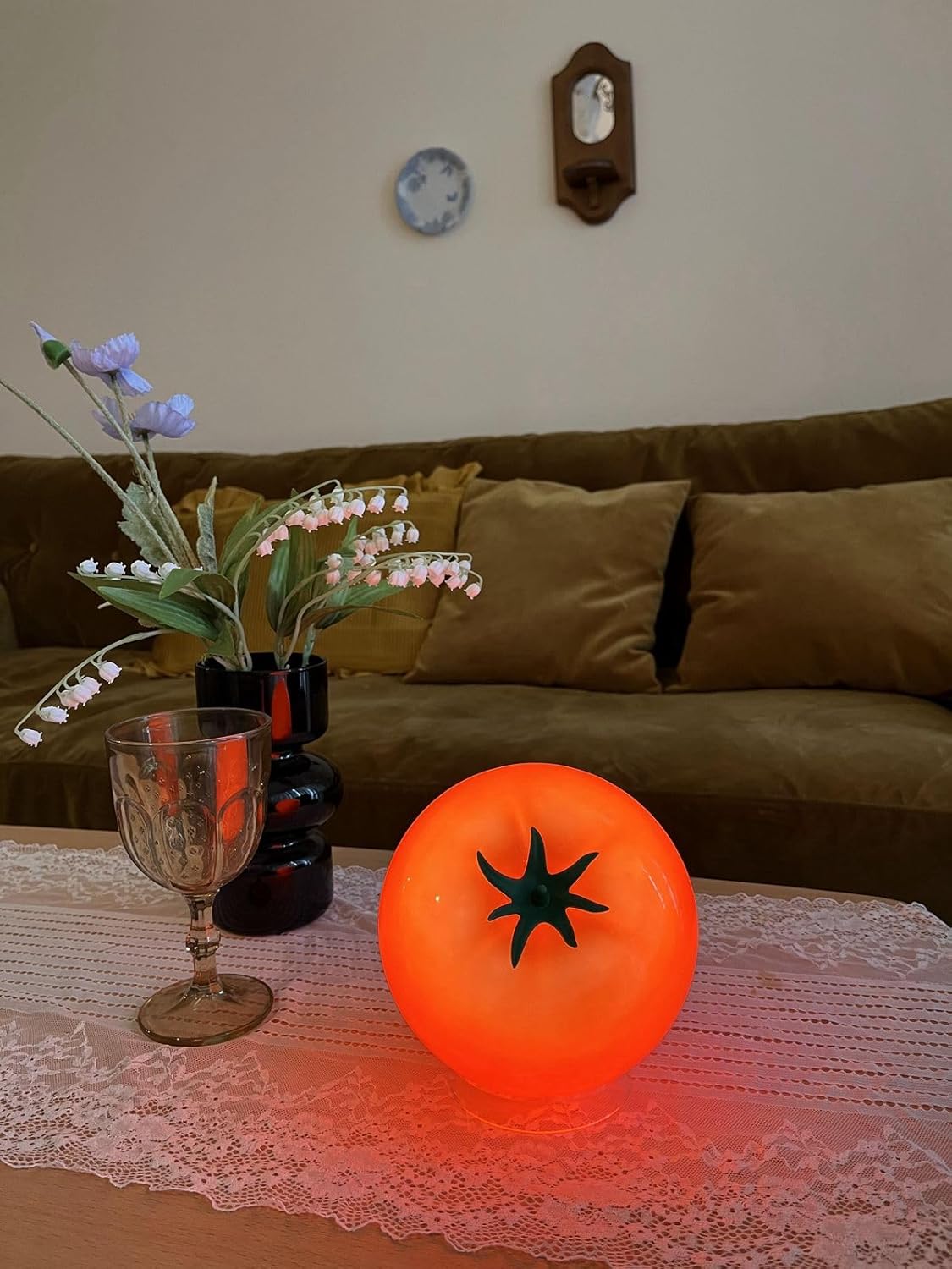 cozifycasa Cute Table Lamp for Bedroom Kitchen Living Room Small Cute Night Light Fruit Bedside Side Table Lamp Kawaii Decor Vintage Funky Home Decor for Girls Room (Tomato)