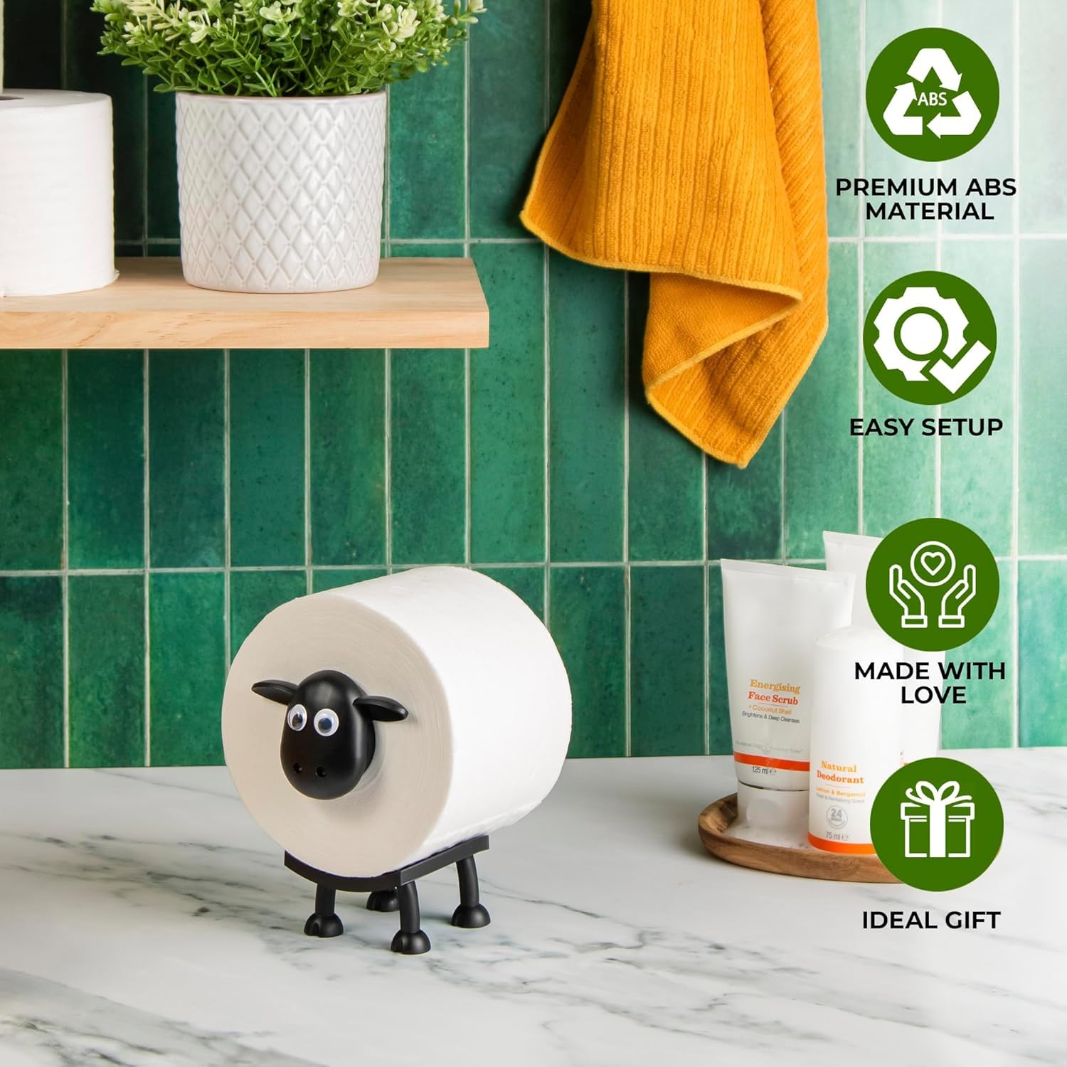 VELENTI Sheep Toilet Roll Holder, Free Standing Bathroom Set, 3D Printed, Funny Hilarious Black Sheep Loo Roll Holder, Tissue Paper Storage, Cute Bathroom Decor, X3, Set of 3