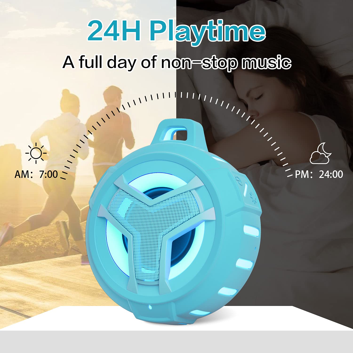 EBODA Bluetooth Shower Speaker, Portable Bluetooth Speakers, IP67 Waterproof Wireless Speaker with LED Light, Floating, 2000mAh, True Wireless Stereo for Kayak, Beach, Gifts for unisex -Black