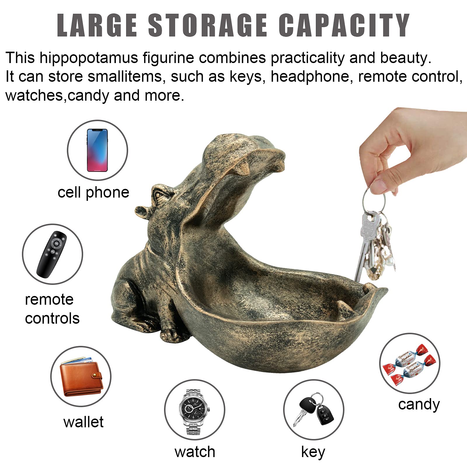 aboxoo Hippo Statue,Large Hippopotamus Figurine Home Sculpture with Resin, Hippo Candy Jar, Candy Dish Bowl for Office Desk, Key Bowl for Entryway Table,Container Storage Art Decor Box(Dark Blue)
