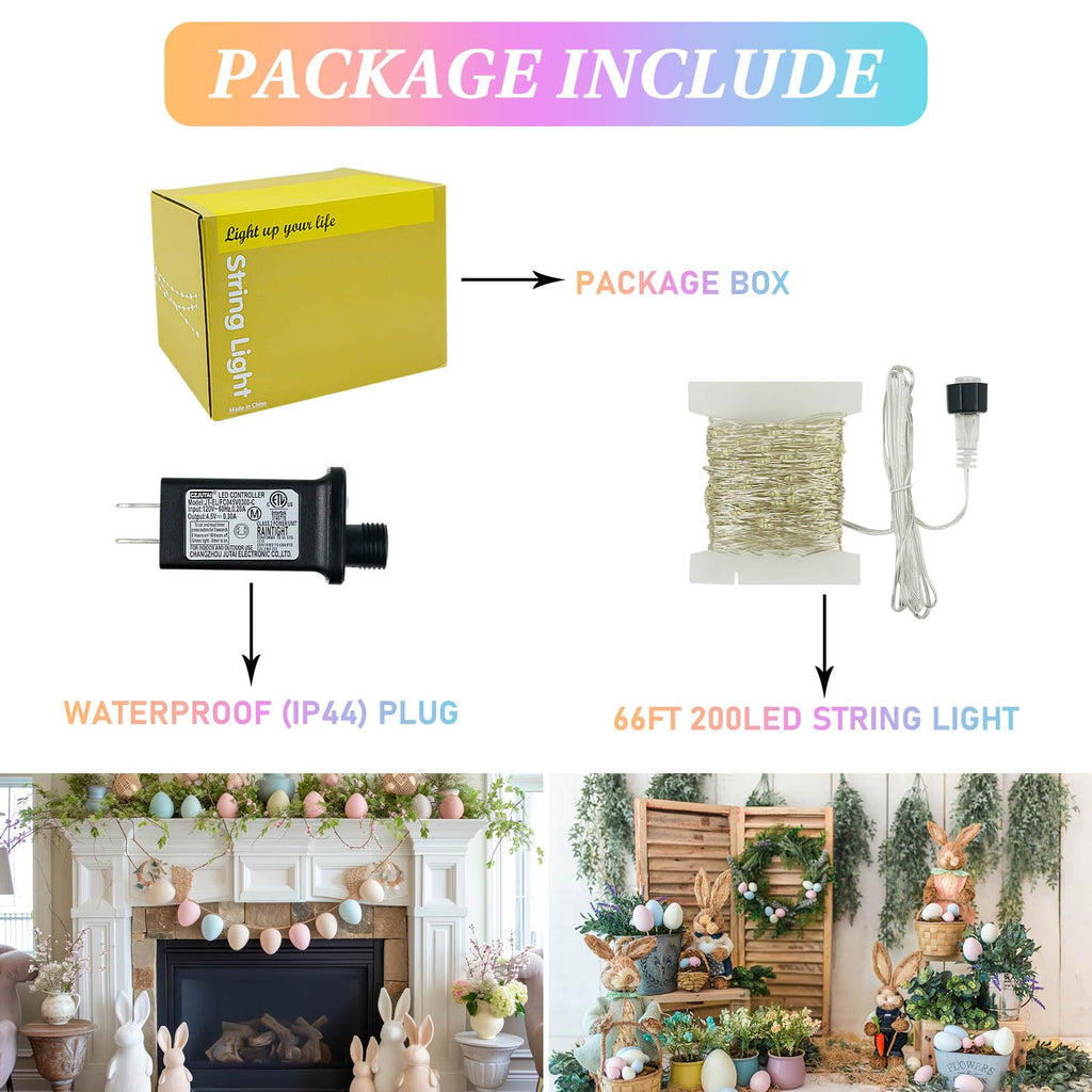 66Ft 200 LED Fairy Lights Plug in, Waterproof String Lights Outdoor & Indoor 8 Modes Christmas Light Bedroom Decor, Timer Twinkle Lights for Girl's Room Garden Party Christmas Decorations (Warm White)