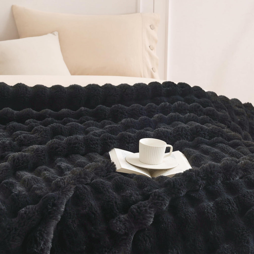 COOVA Faux Fur Throw Blanket for Couch, Cozy Soft and Fuzzy Plush Rabbit Fur Bubble Blanket for Sofa Bedroom Living Room, 50x60 Inches Tie Dye Brown