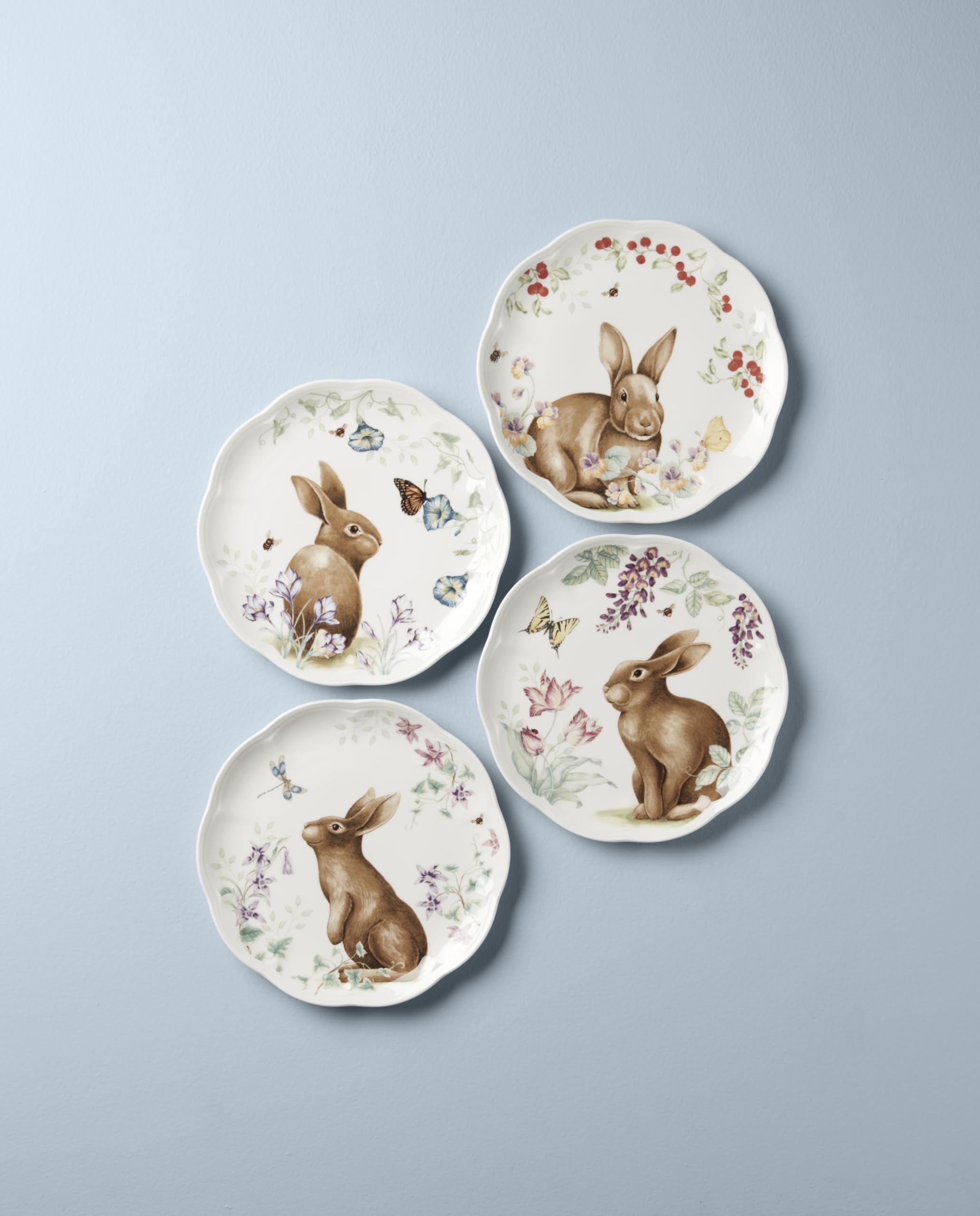 Lenox Dinnerware Set, Butterfly Meadow Bunny 16-Piece Set, Service For 4, Dishwasher Safe, Microwave Safe, Made Of Porcelain, Bowls And Mugs, Plates And Bowls, Easter Dish (Assorted, 16 Pieces)