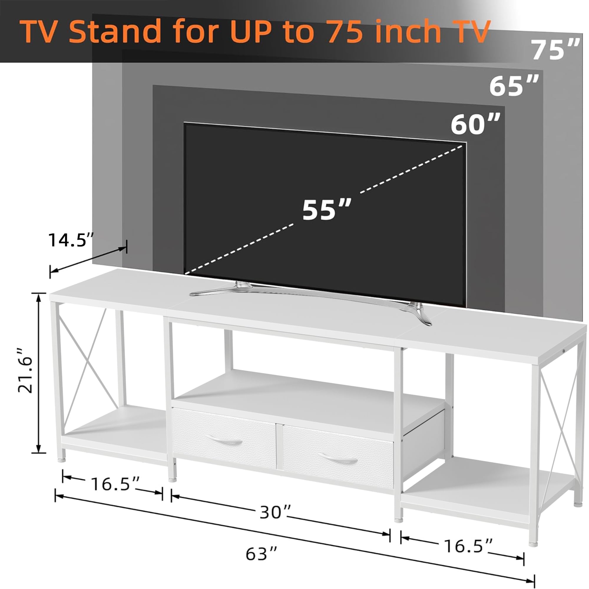 GYIIYUO TV Stand with Fabric Drawer - Entertainment Center and Industrial TV Console Table with Open Storage Shelves for Living Room, Bedroom - 55.1" Rustic Brown