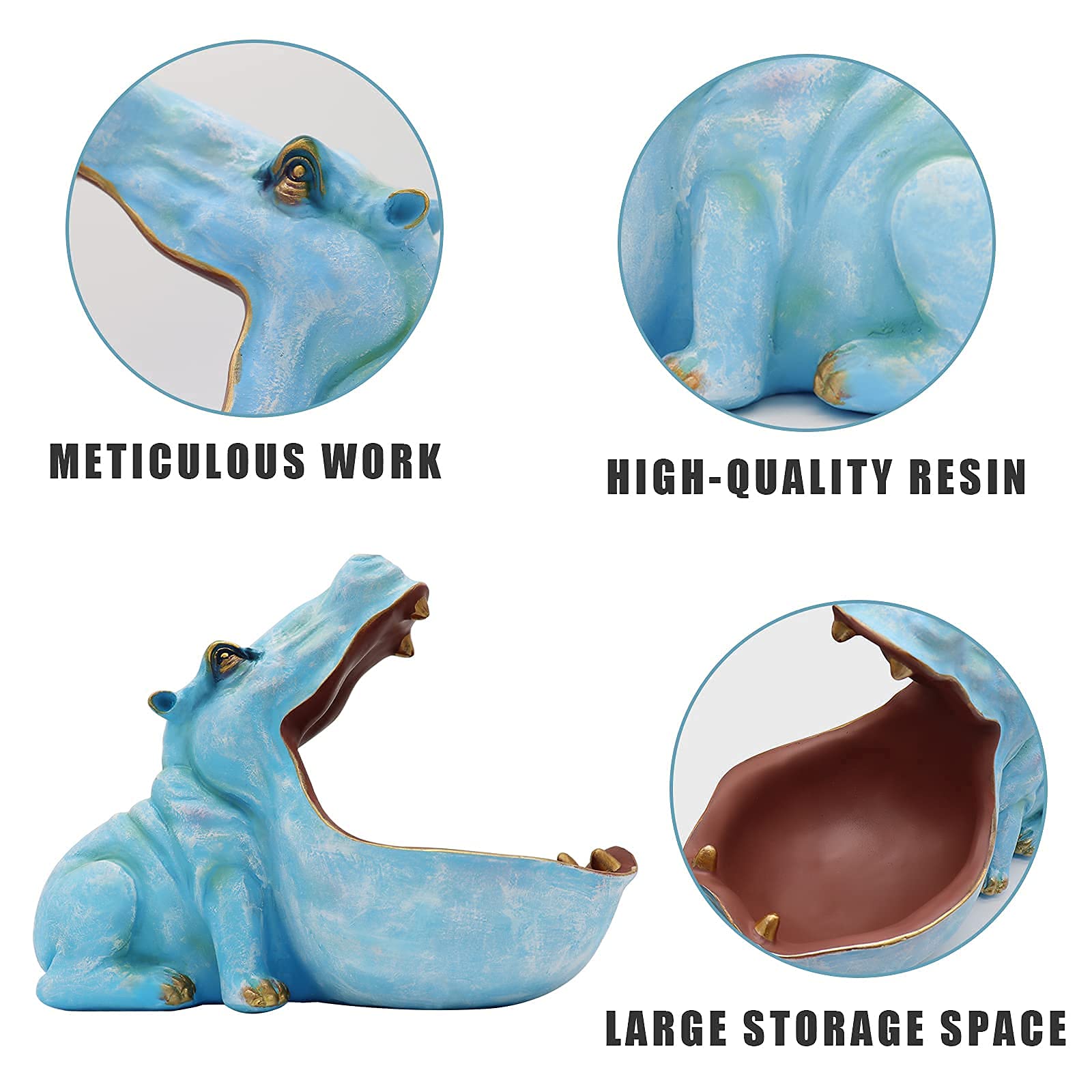 aboxoo Hippo Statue,Large Hippopotamus Figurine Home Sculpture with Resin, Hippo Candy Jar, Candy Dish Bowl for Office Desk, Key Bowl for Entryway Table,Container Storage Art Decor Box(Dark Blue)
