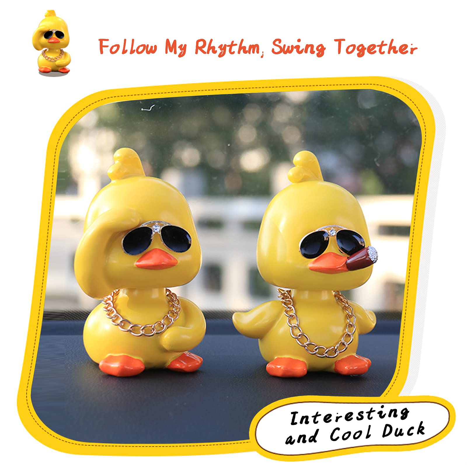 wonuu Cute Yellow Duck Car Ornaments Cool Duck Car Dashboard Decorations Shaking Head Doll