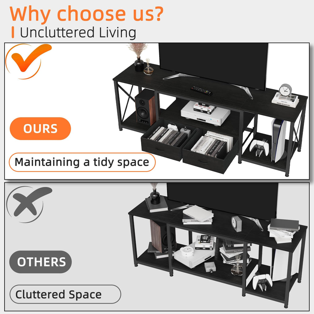 GYIIYUO TV Stand with Fabric Drawer - Entertainment Center and Industrial TV Console Table with Open Storage Shelves for Living Room, Bedroom - 55.1" Rustic Brown
