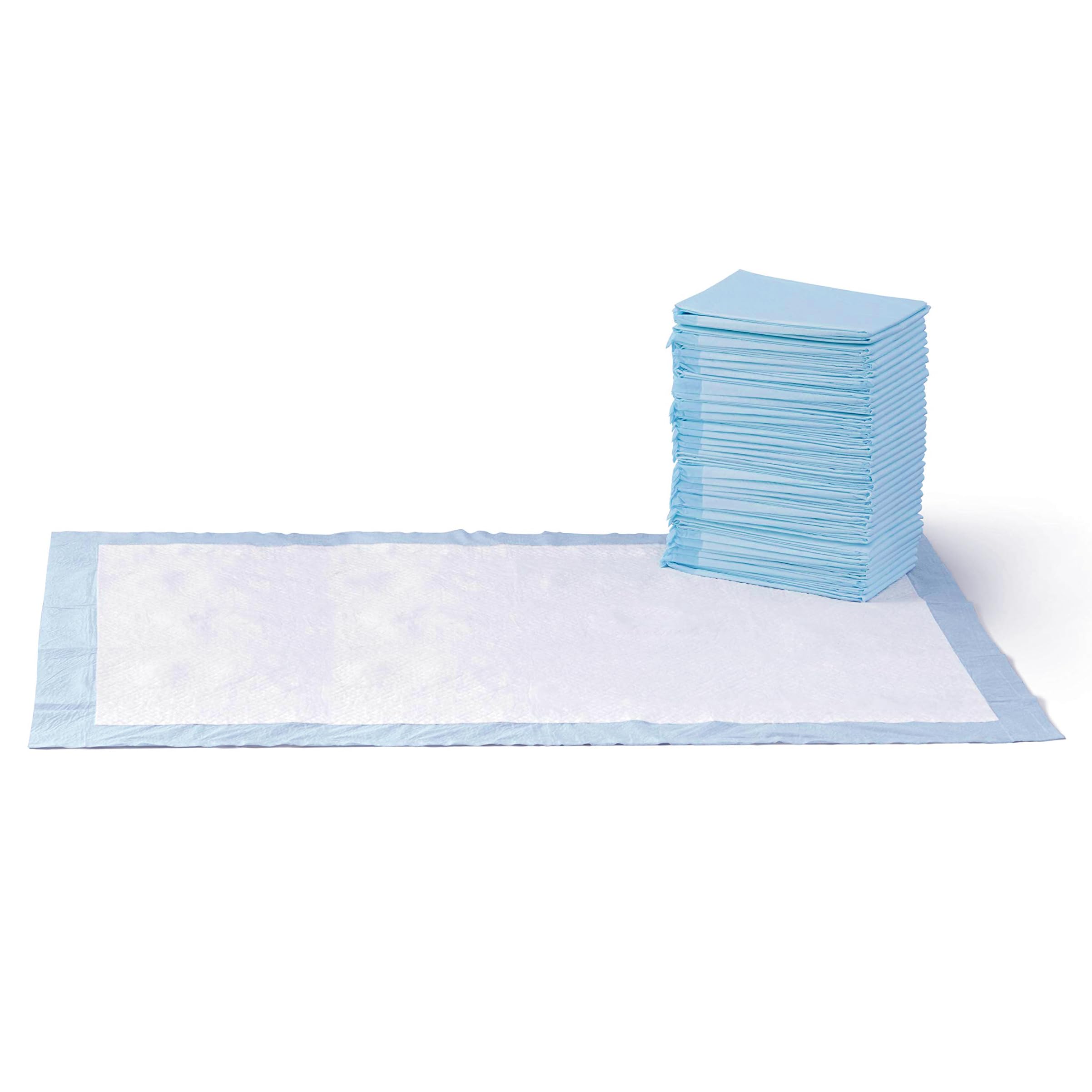 Amazon Basics Leak-Proof Dog and Puppy Potty Training Pee Pads with Quick-Dry 5-Layer Super Absorbent Design, Regular Size 22 x 22 inch, Blue & White, 100 Count