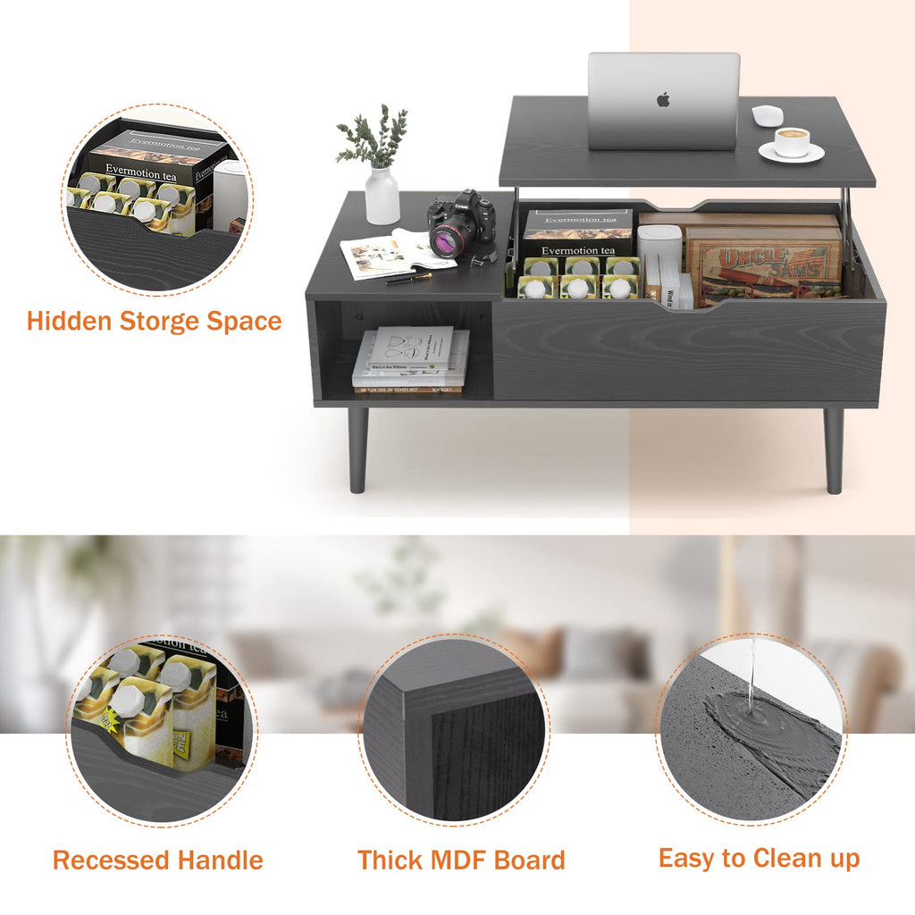 Sweetcrispy Lift Top Coffee Tables for Living Room, Small Rising Wooden Center Tables with Storage Shelf and Center Tables, with Storage Shelf.