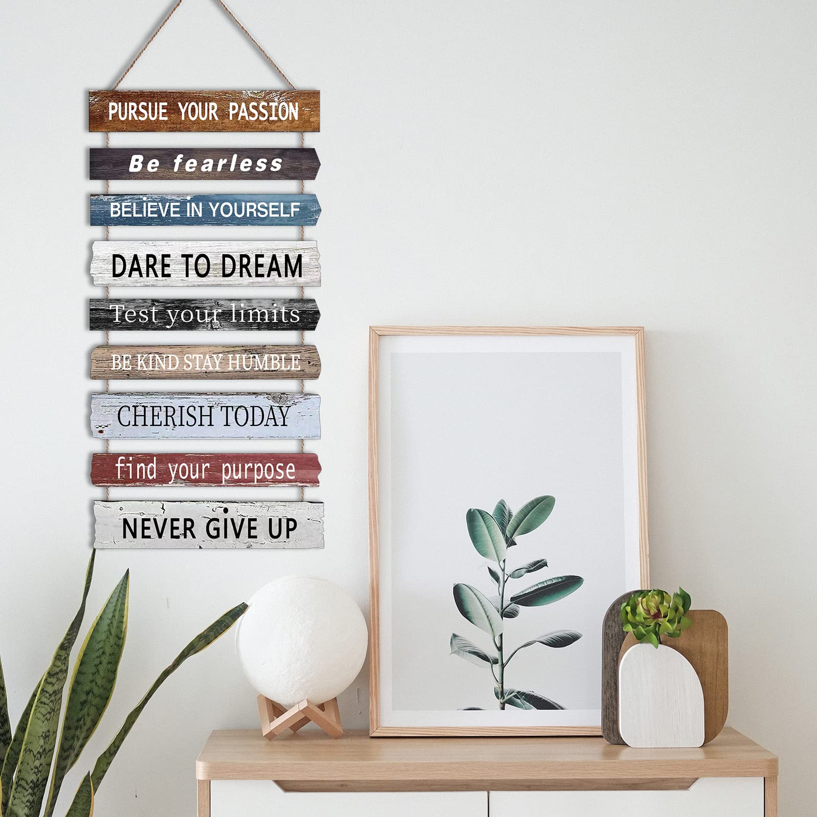 4 Pieces Home Wall Signs, THIS IS US/TOGETHER/BLESS THIS HOME/FAMILY Wall Decor For Living Room Bedroom, Rustic Wooden Farmhouse Wall Art , 4.7 x 13.8 Inch(Brown)
