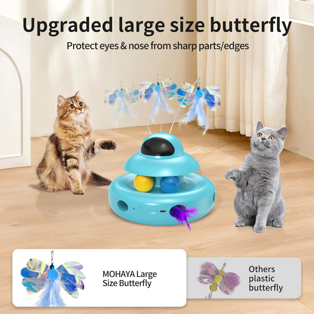 Interactive Cat Toys for Indoor Cats,4-in-1 Automatic Kitten Toy with Laser, Fluttering Butterfly, Moving Feather & Track Balls, USB Rechargeable Self-Play Electronic Toy for Kittens & Adults