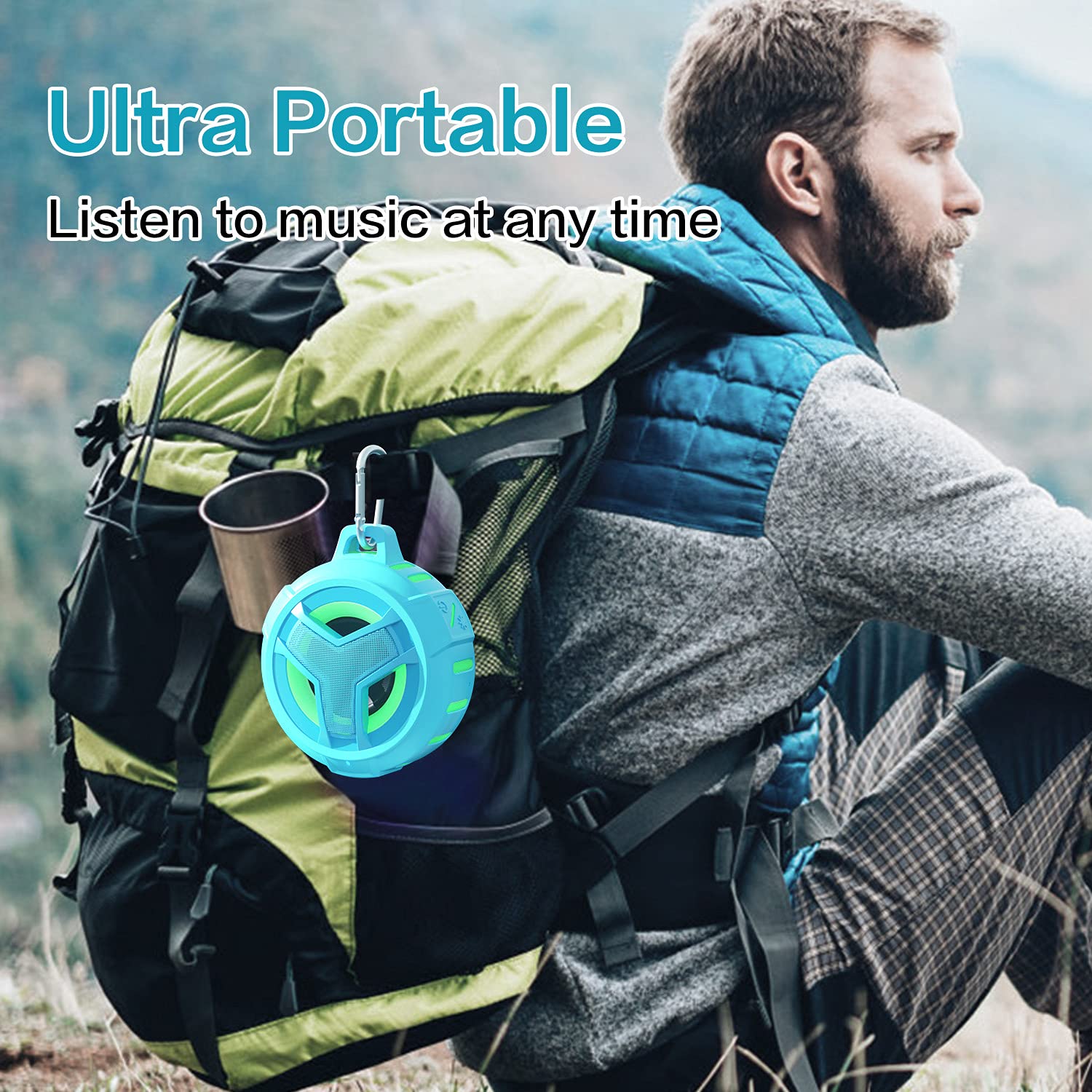EBODA Bluetooth Shower Speaker, Portable Bluetooth Speakers, IP67 Waterproof Wireless Speaker with LED Light, Floating, 2000mAh, True Wireless Stereo for Kayak, Beach, Gifts for unisex -Black