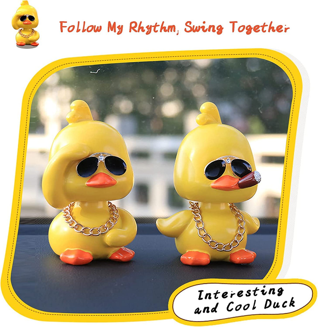 wonuu Cute Yellow Duck Car Ornaments Cool Duck Car Dashboard Decorations Shaking Head Doll