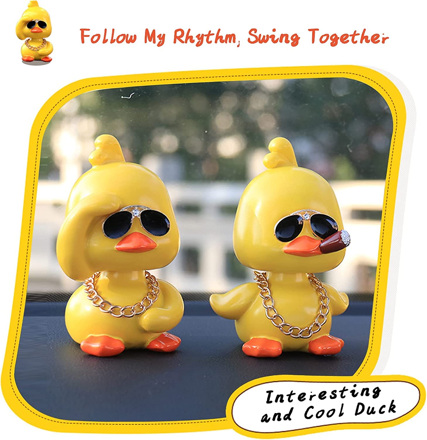 wonuu Cute Yellow Duck Car Ornaments Cool Duck Car Dashboard Decorations Shaking Head Doll
