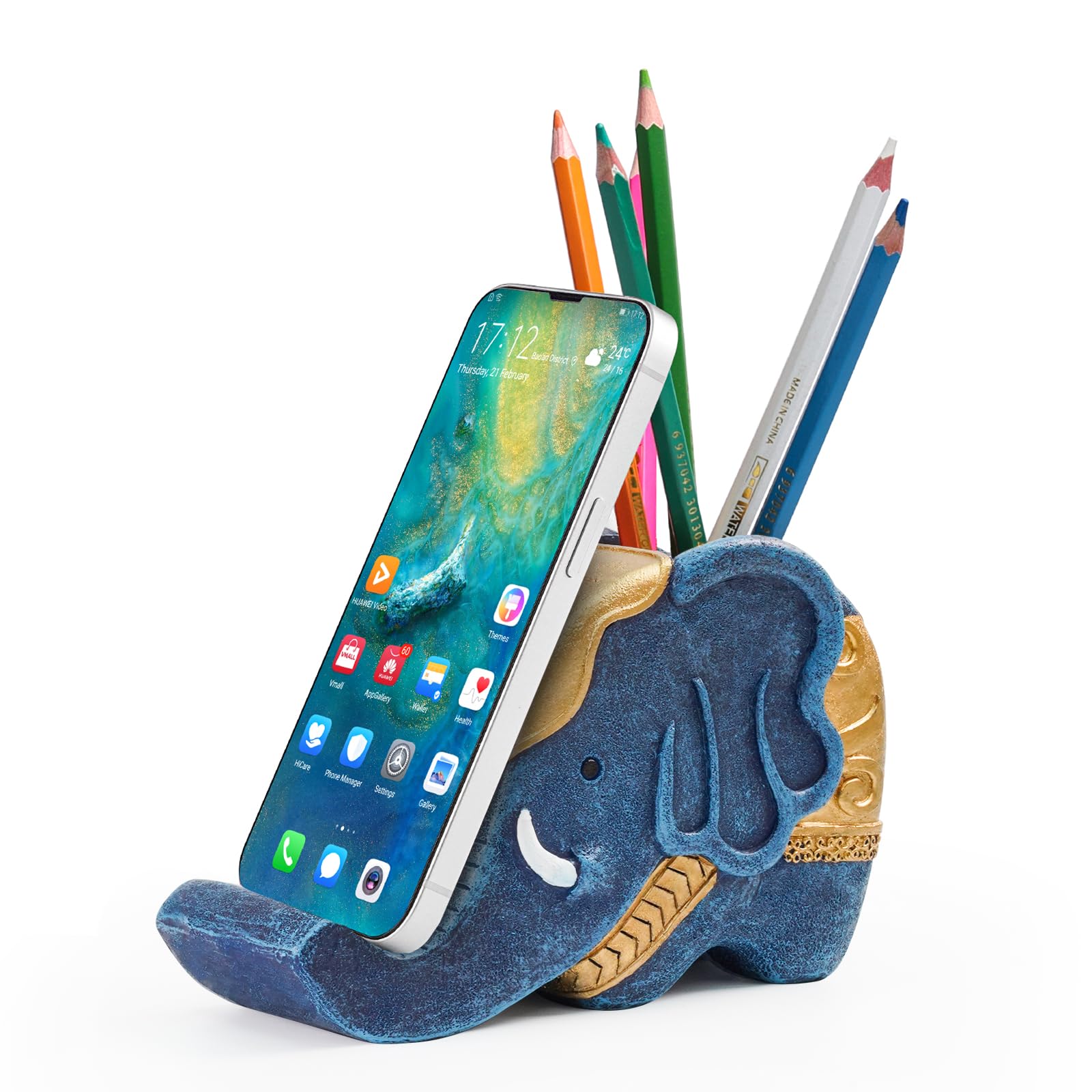 MOKANI Pen Pencil Holder with Phone Stand, Multifunctional Elephant Shaped Desk Organizer Desk Decor Elephant Gifts for Women Cute Desk Accessories Home Office Decoration Thanksgiving Christmas Gift