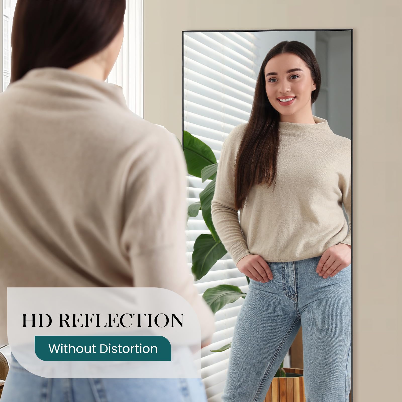 DUMOS Arched Full Length Mirror with Stand 64"x21" Floor Standing Aluminum Frame for Bedroom Body Hanging Leaning Modern Simple Home Decor Shatter-proorf Nano Glass Wall Living Room Cloakroom Black
