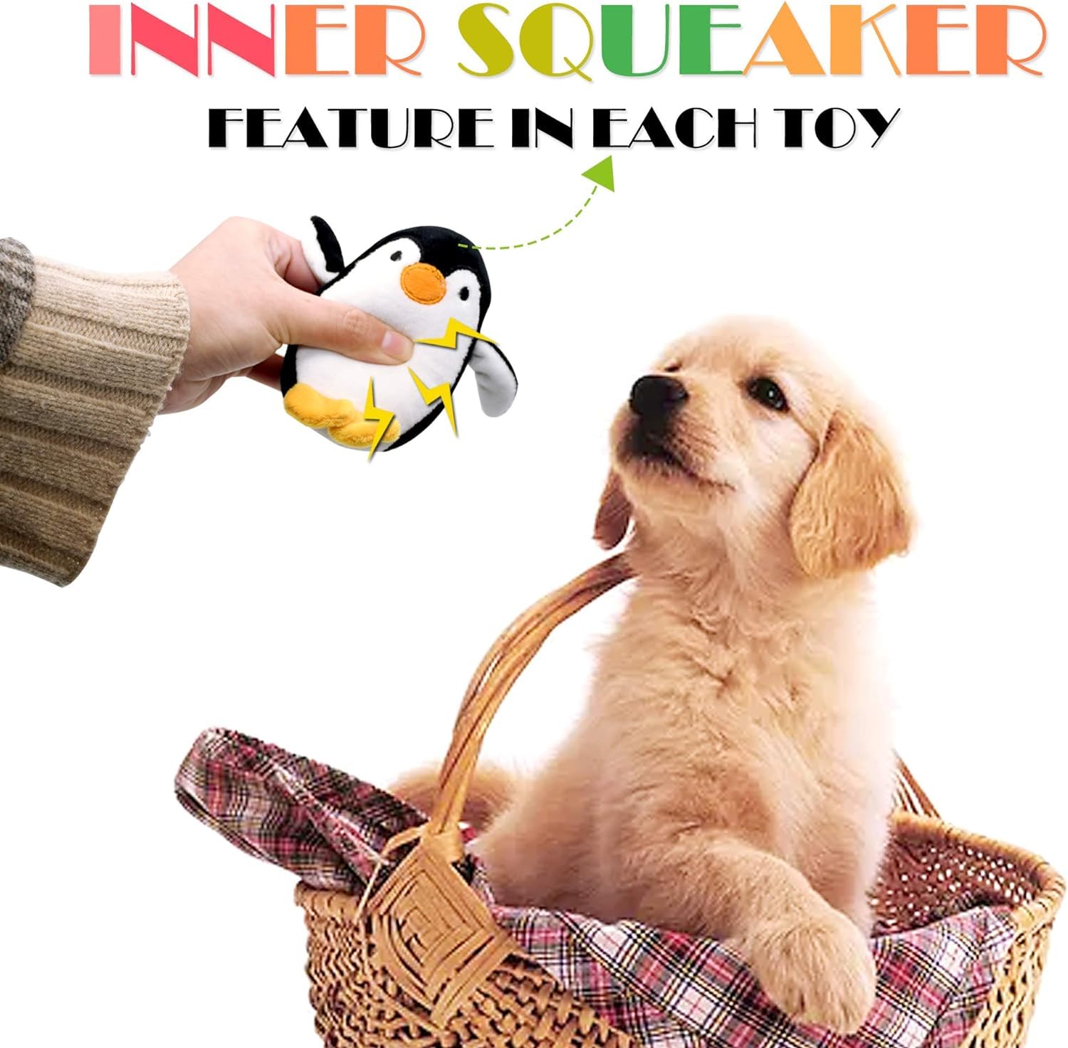 SHARLOVY No Stuffing Dog Toys Crinkle Squeaky, Long Lasting Chews for Aggressive, Durable Plush Dog Puppy Chew Toys for Teething, with 6 Tough Layers for Small Medium Large Breed