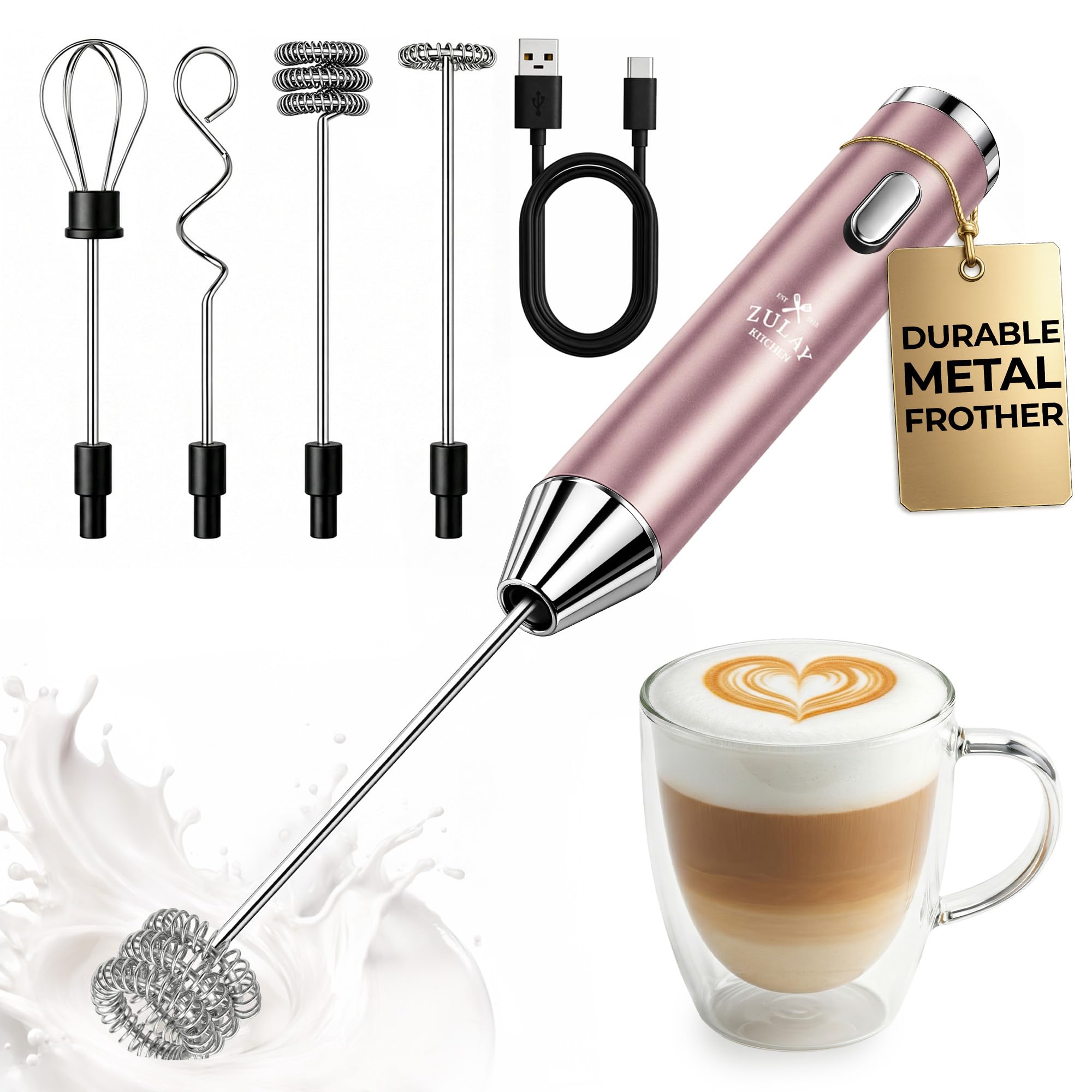 Zulay Kitchen Powerful Milk Frother Wand With 2 Duracell Batteries - Ultra Fast Handheld Drink Mixer - Electric Whisk Foam Maker for Coffee, Lattes, Cappuccino, Matcha, Hot Chocolate & Creamer - Black