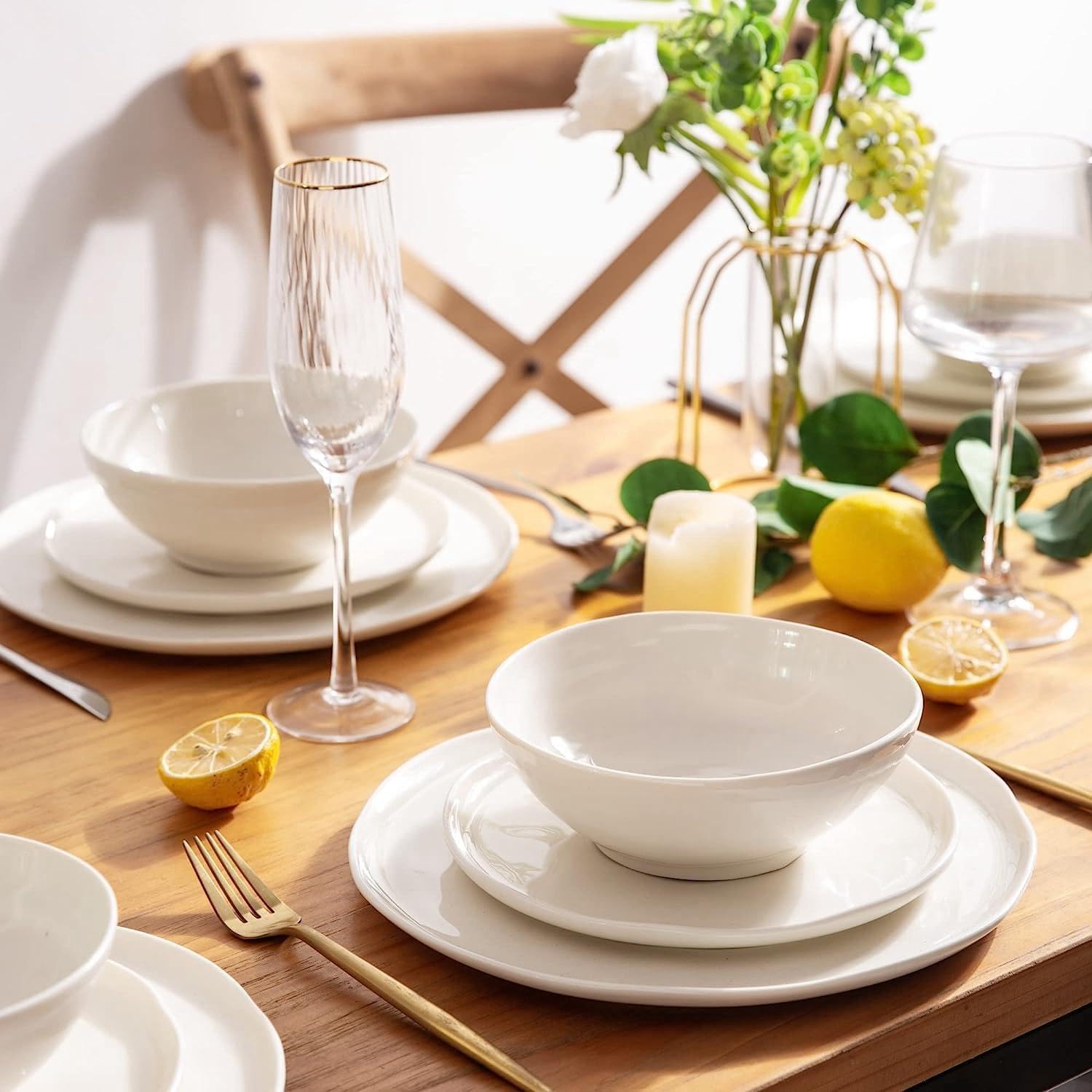 LERATIO Ceramic Dinnerware Sets for 8,Plates and Bowls Sets,Reactive Glaze Dishes Set,Highly Chip and Crack Resistant | Dishwasher & Microwave & Oven Safe Dishes set,Service for 8-Kahki (24pc)