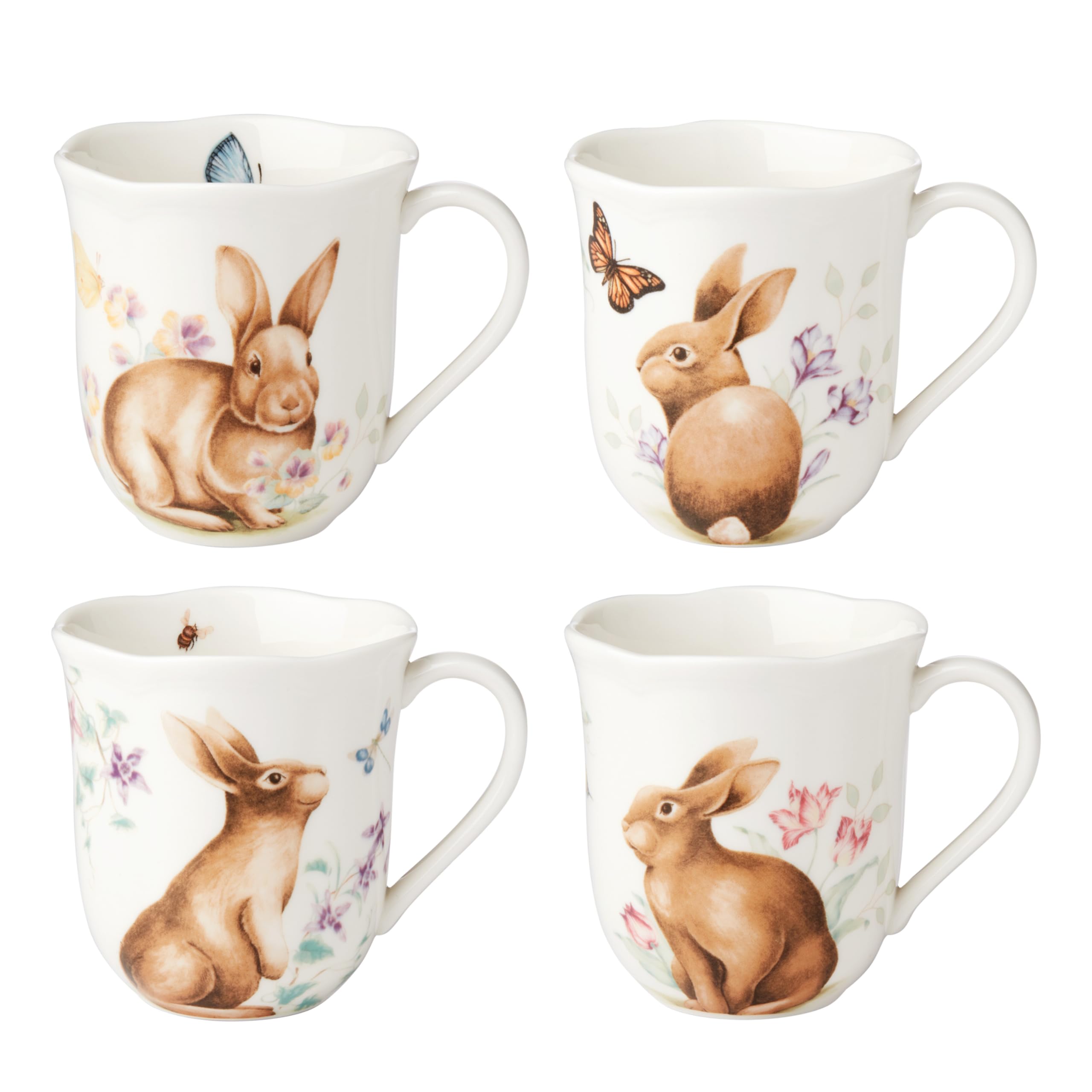 Lenox Dinnerware Set, Butterfly Meadow Bunny 16-Piece Set, Service For 4, Dishwasher Safe, Microwave Safe, Made Of Porcelain, Bowls And Mugs, Plates And Bowls, Easter Dish (Assorted, 16 Pieces)