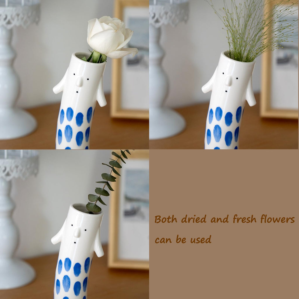 Handcrafted Ceramic White Flower Duck Vase