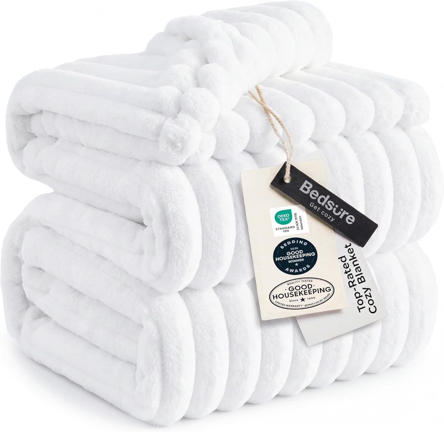 Bedsure GentleSoft White Throw Blanket for Couch - Mothers Gifts Day Birthday Gifts for Women Mom Her, Soft Cozy Fleece Throw Blanket for Girl, Room Home Bedroom Spring Decor, Off White, 50x60 Inches