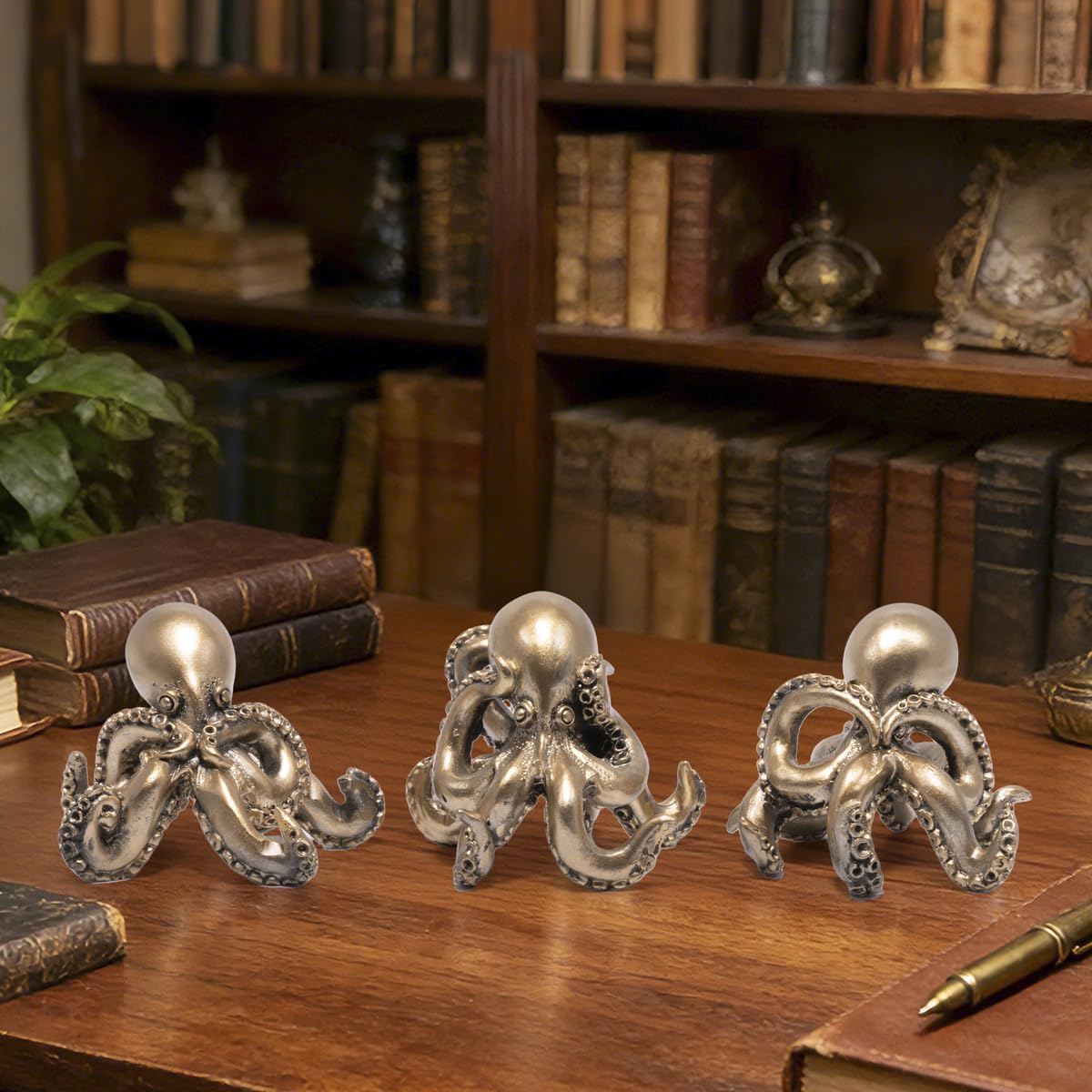 Hodao Octopus Figurines, See No Evil Hear No Evil Speak No Evil Octopus Statues, Cute Resin Octopus Decor for Home Office Desk Shelf, Unique Gift for Animal Lovers & Zen Decor Enthusiasts (Blue)