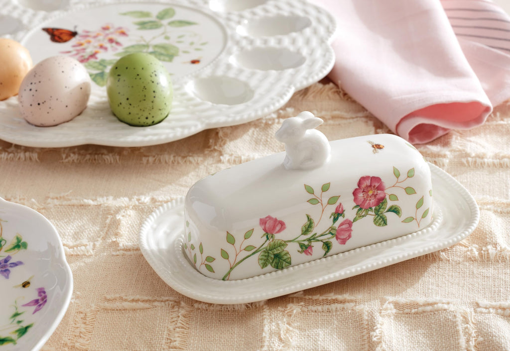 Lenox Dinnerware Set, Butterfly Meadow Bunny 16-Piece Set, Service For 4, Dishwasher Safe, Microwave Safe, Made Of Porcelain, Bowls And Mugs, Plates And Bowls, Easter Dish (Assorted, 16 Pieces)