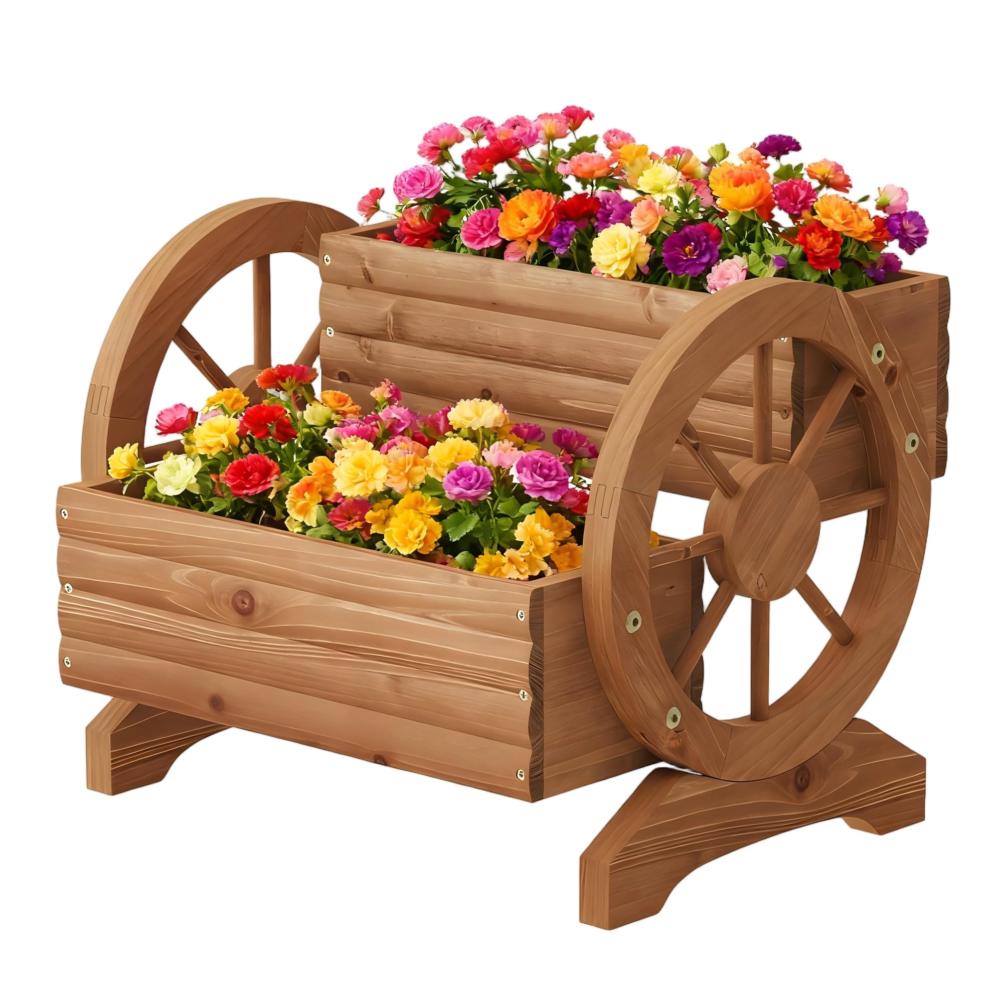 Wooden Wagon Planter Wooden Flower Cart with Wheels Outdoor Garden Planter, Decor Planter for Patio Balcony Decoration Succulent Flower Pot for Indoor Backyard Balcon planters (Carbonized)