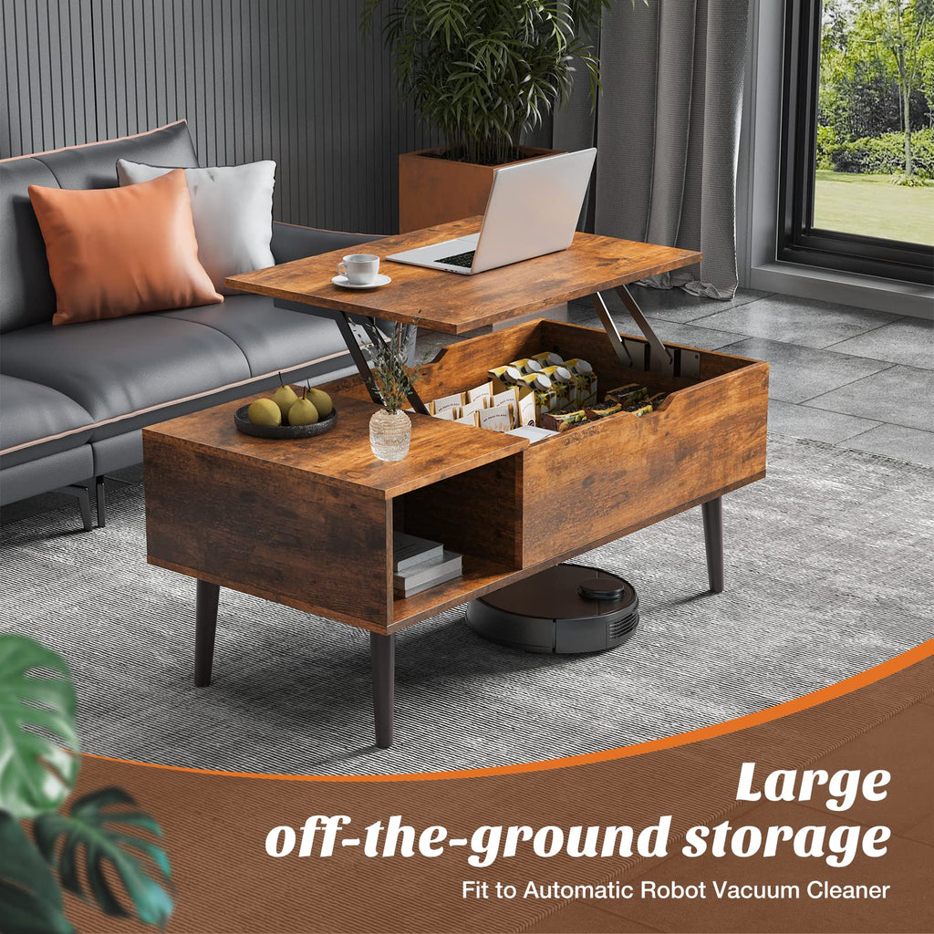 Sweetcrispy Lift Top Coffee Tables for Living Room, Small Rising Wooden Center Tables with Storage Shelf and Center Tables, with Storage Shelf.