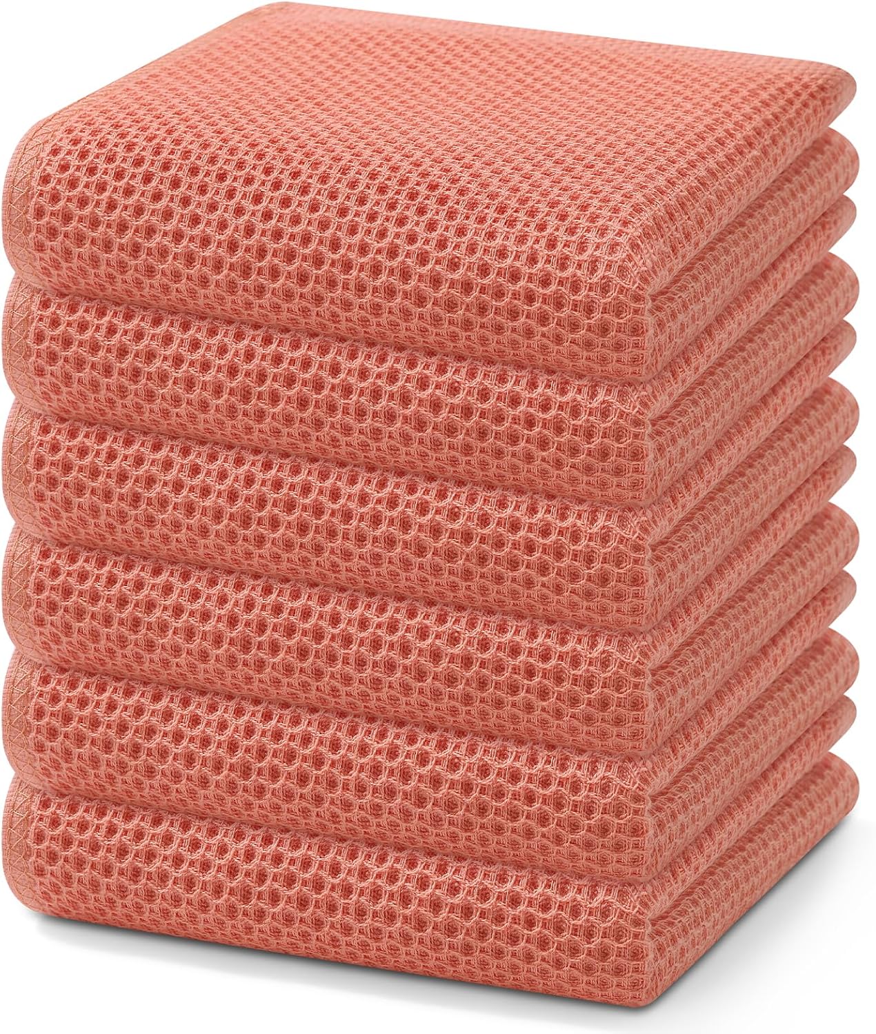 Homaxy 100% Cotton Waffle Weave Kitchen Dish Cloths, Ultra Soft Absorbent Quick Drying Dish Towels, 12 x 12 Inches, 6-Pack, Apricot