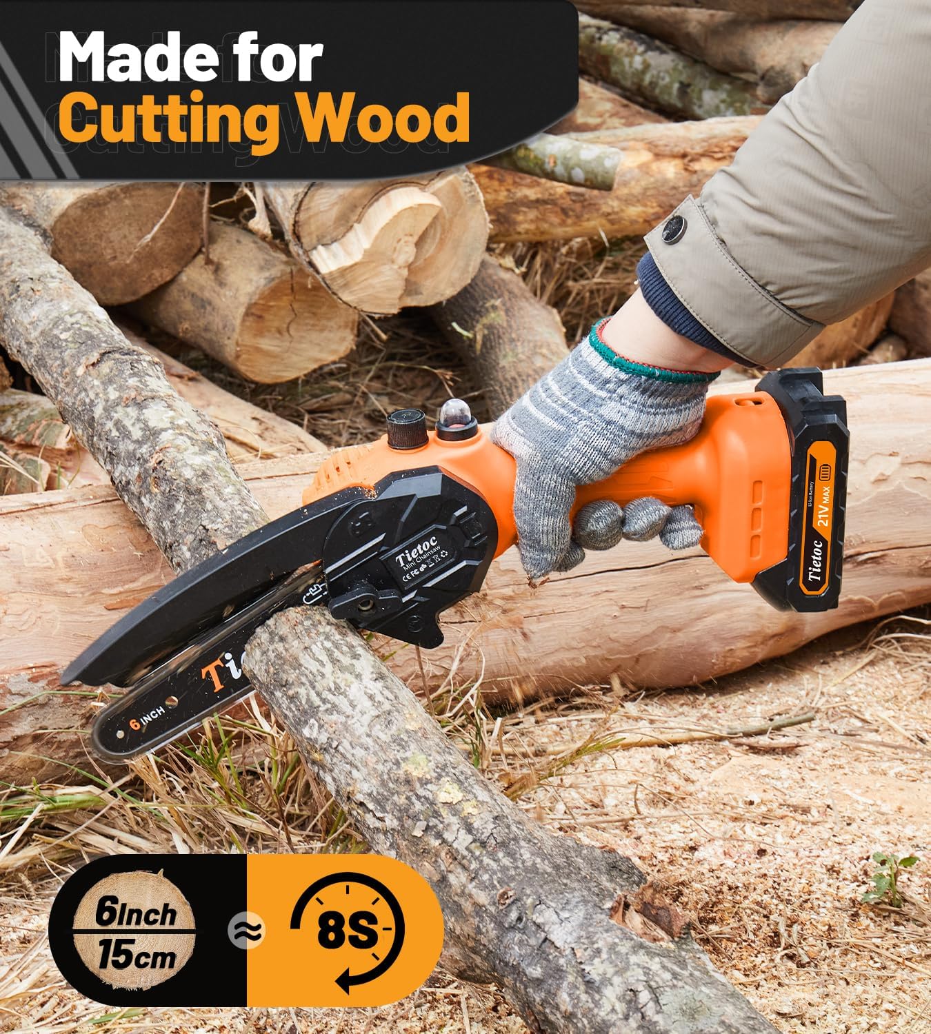 Tietoc Chainsaw 6 Inch Mini Electric Chainsaw Cordless Battery Powered, Hand Held Saw for Wood/Trees Trimming, Tools for Household and Garden, Chain Saw Gift for Men Dad Husband Fathers Gardener 2025