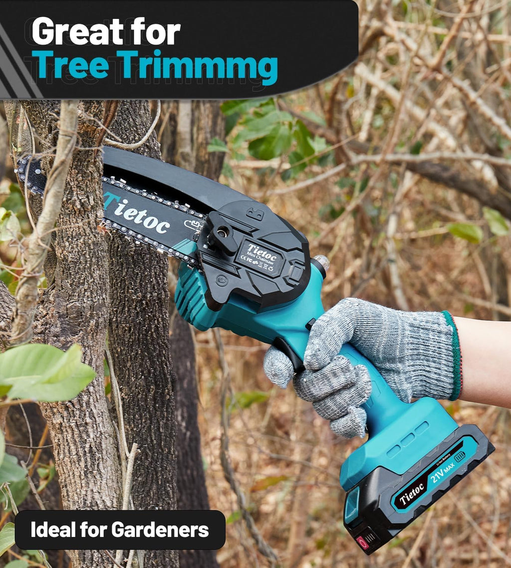Tietoc Chainsaw 6 Inch Mini Electric Chainsaw Cordless Battery Powered, Hand Held Saw for Wood/Trees Trimming, Tools for Household and Garden, Chain Saw Gift for Men Dad Husband Fathers Gardener 2025