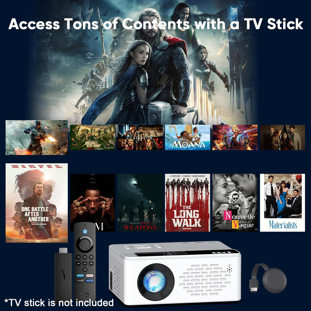 TMY 1080P Full HD Portable Mini Projector, Upgraded Bluetooth Movie Projector with Screen, Compatible with TV Stick Smartphone/HDMI/USB, Indoor & Outdoor Use