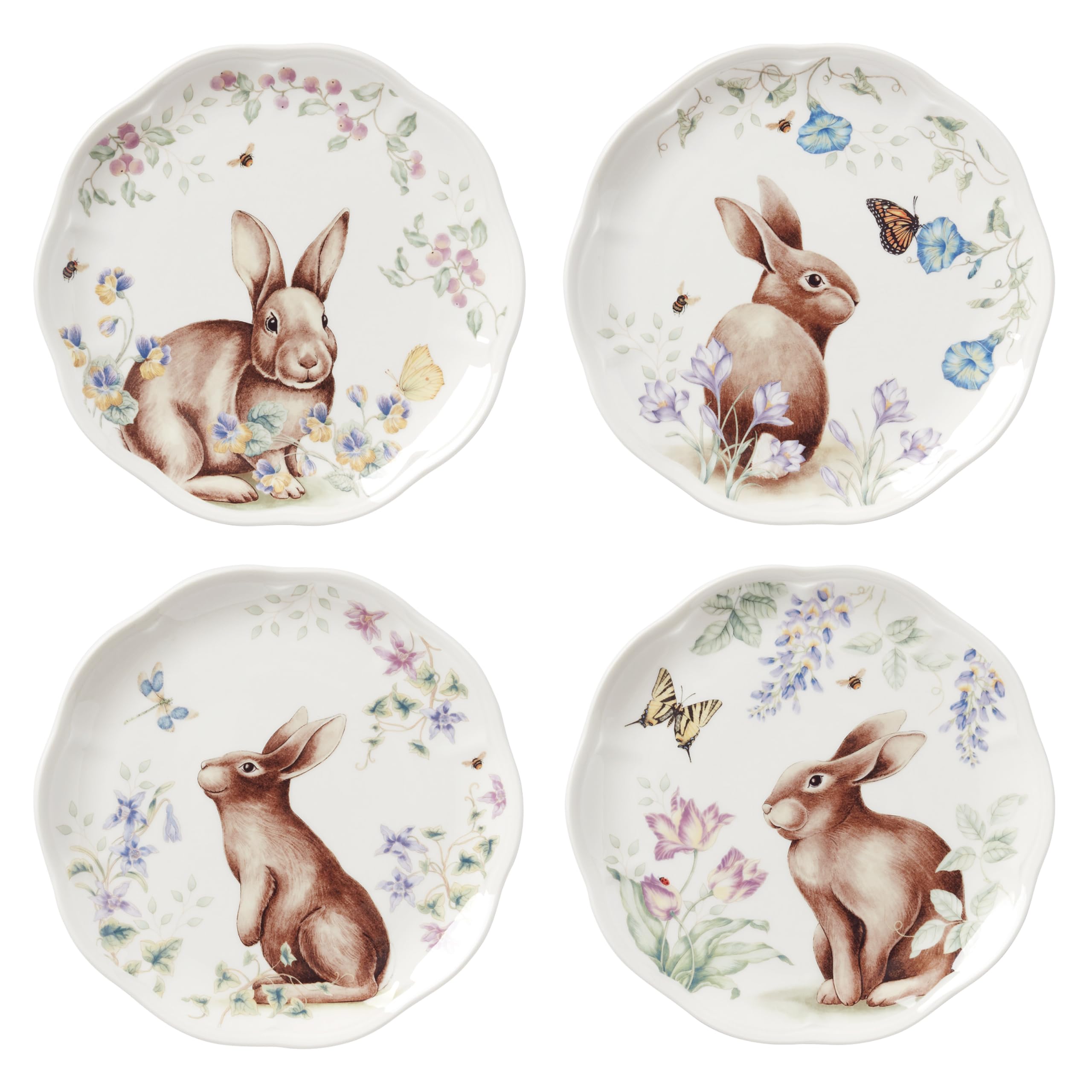 Lenox Dinnerware Set, Butterfly Meadow Bunny 16-Piece Set, Service For 4, Dishwasher Safe, Microwave Safe, Made Of Porcelain, Bowls And Mugs, Plates And Bowls, Easter Dish (Assorted, 16 Pieces)