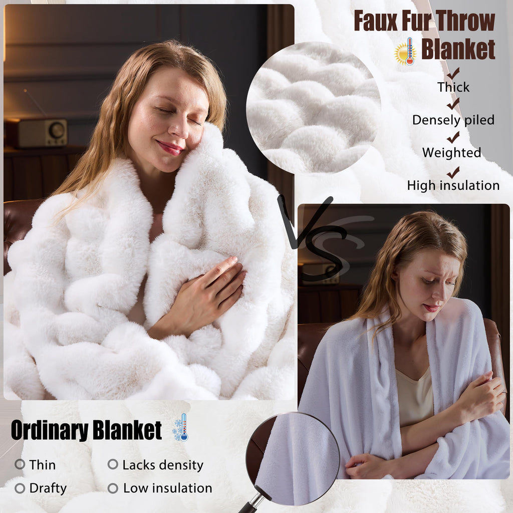Faux Fur Throw Blanket for Couch, Fluffy Fuzzy Plush Bubble Blanket, Soft Warm Cozy Shaggy Rabbit Blanket, Luxury Decorative Gifts for Sofa Bedroom Living Room, 60x50inch (Cow Print-Brown)
