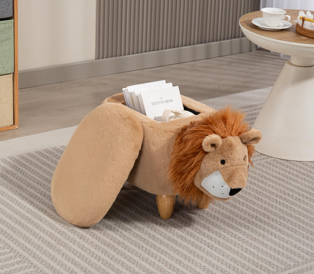 Home 2 Office Cow Ottoman for Kids' Bedroom, Playroom, Nursery, and Living Room, Animal Ottoman with Storage, Footstool for Kids, Black/White