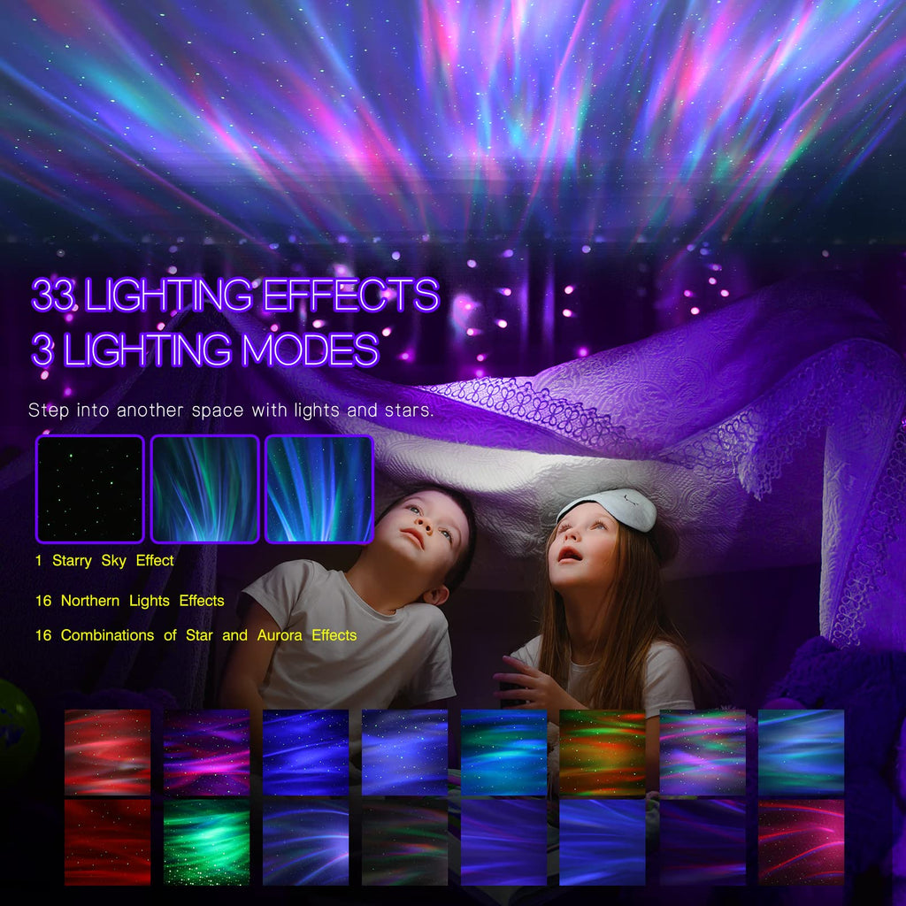 Northern Galaxy Aurora Projector – 33 Dynamic Light Effects, LED Star & Nebula Night Light with Remote Control, White Noise Sounds, and Bluetooth Speaker for Bedroom & Parties
