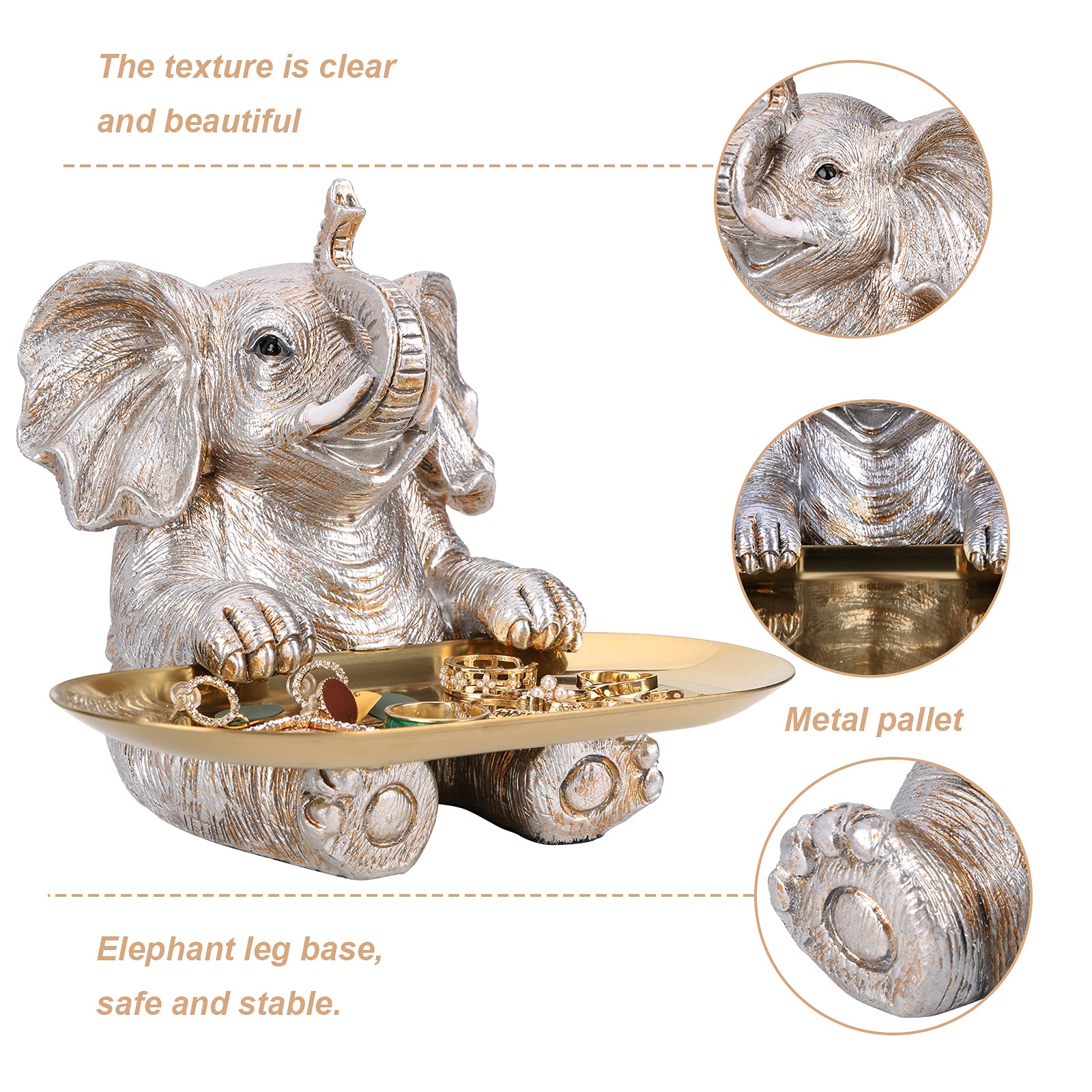 Elephant Statue. Gold Elephant Decor Brings Good Luck, Health, Strength. Elephant Gifts for Women, Mom Gifts. Decorations