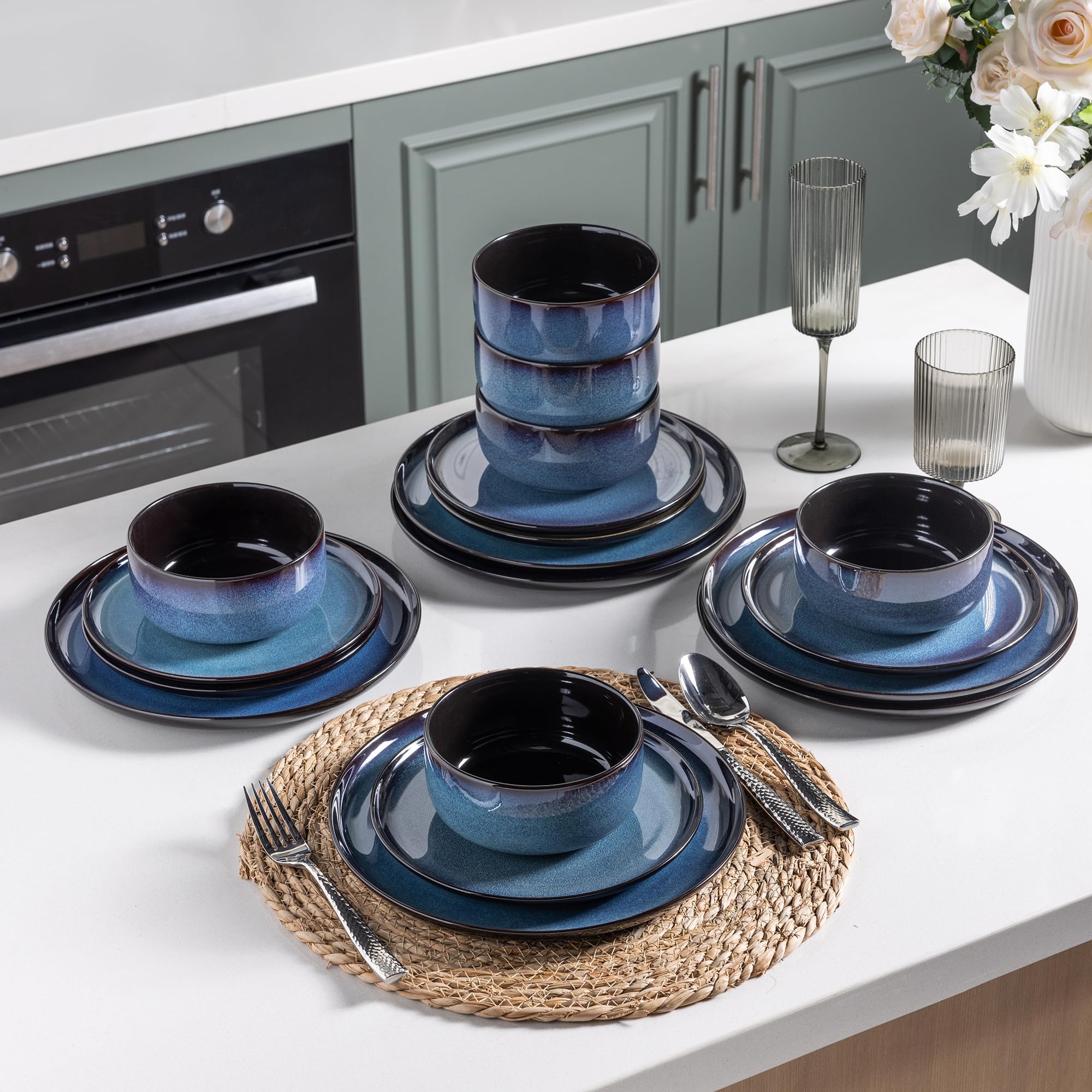 LERATIO Ceramic Dinnerware Sets for 8,Plates and Bowls Sets,Reactive Glaze Dishes Set,Highly Chip and Crack Resistant | Dishwasher & Microwave & Oven Safe Dishes set,Service for 8-Kahki (24pc)