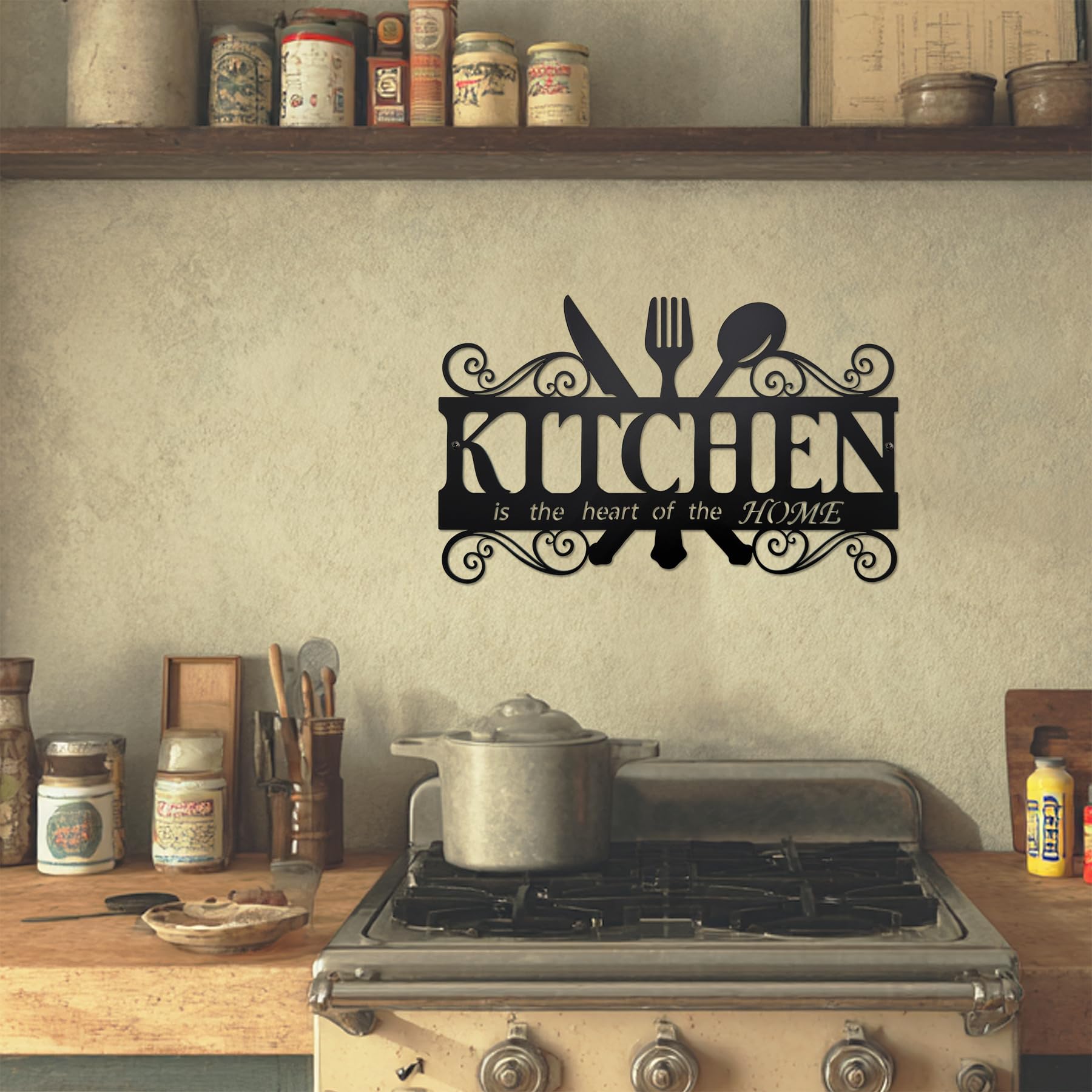 Metal Kitchen Wall Decor,Kitchen Signs Decoraions For Wall,Rustic Kitchen Decor Sign,Country Farmhouse Decoration for Kitchen or Dining Room,13.8x8.8 Inches (Black),BiaGift1126-2