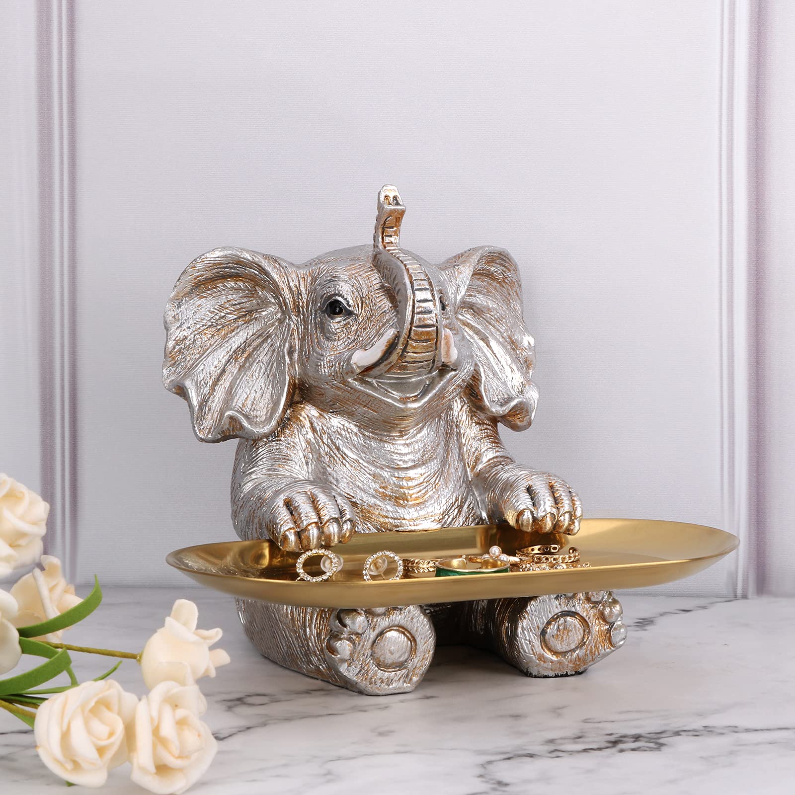 Elephant Statue. Gold Elephant Decor Brings Good Luck, Health, Strength. Elephant Gifts for Women, Mom Gifts. Decorations