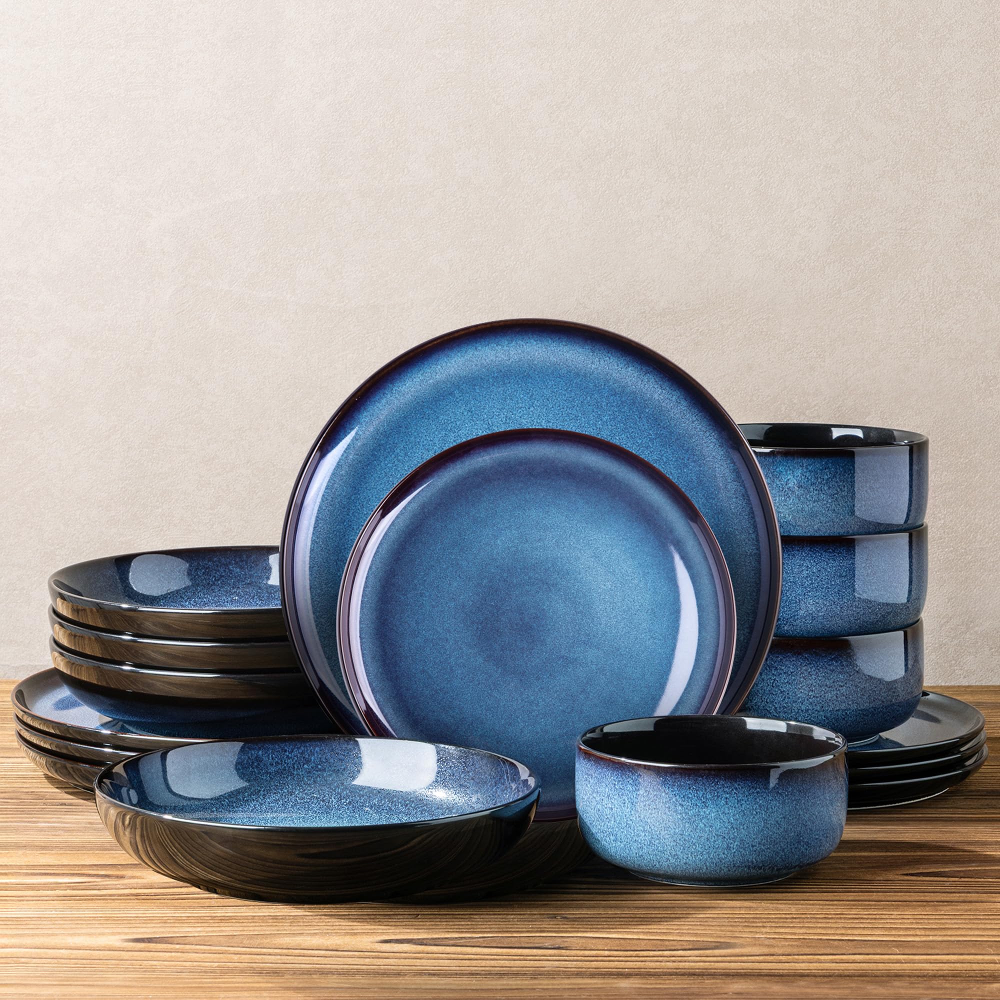 LERATIO Ceramic Dinnerware Sets for 8,Plates and Bowls Sets,Reactive Glaze Dishes Set,Highly Chip and Crack Resistant | Dishwasher & Microwave & Oven Safe Dishes set,Service for 8-Kahki (24pc)